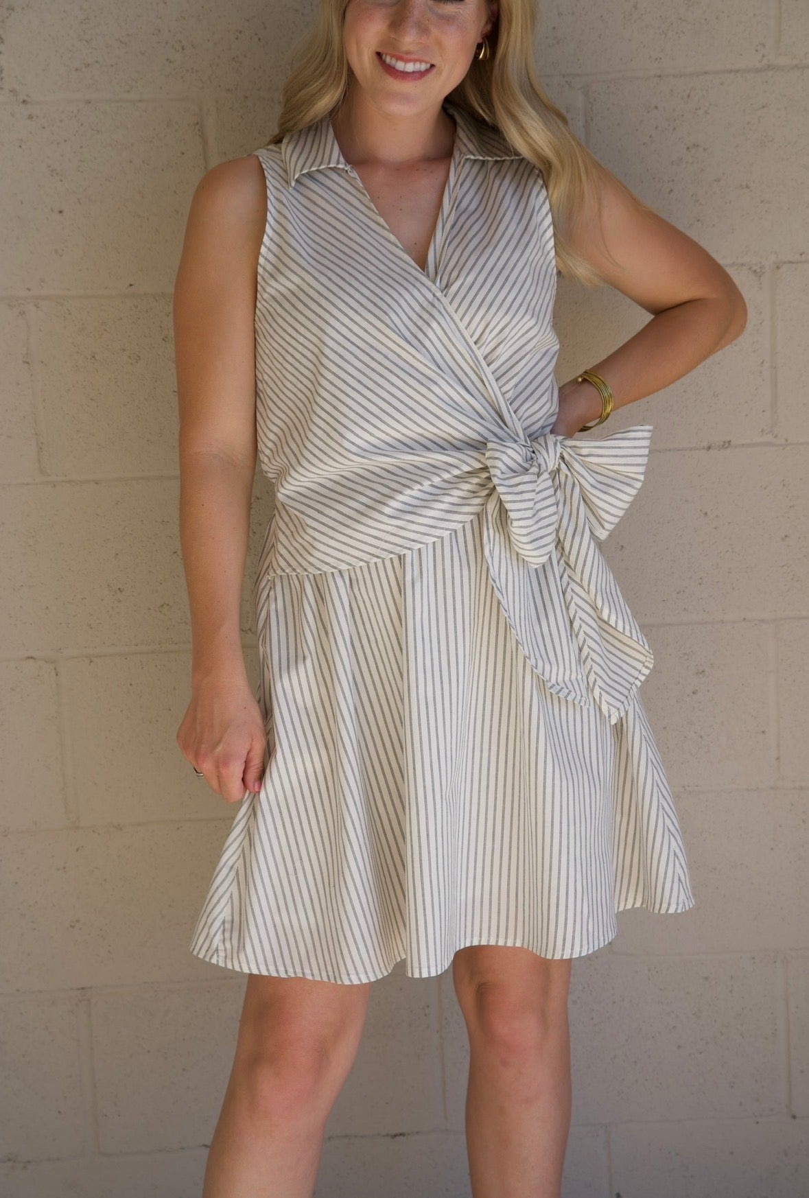 Striped Collared Tie Mini Dress