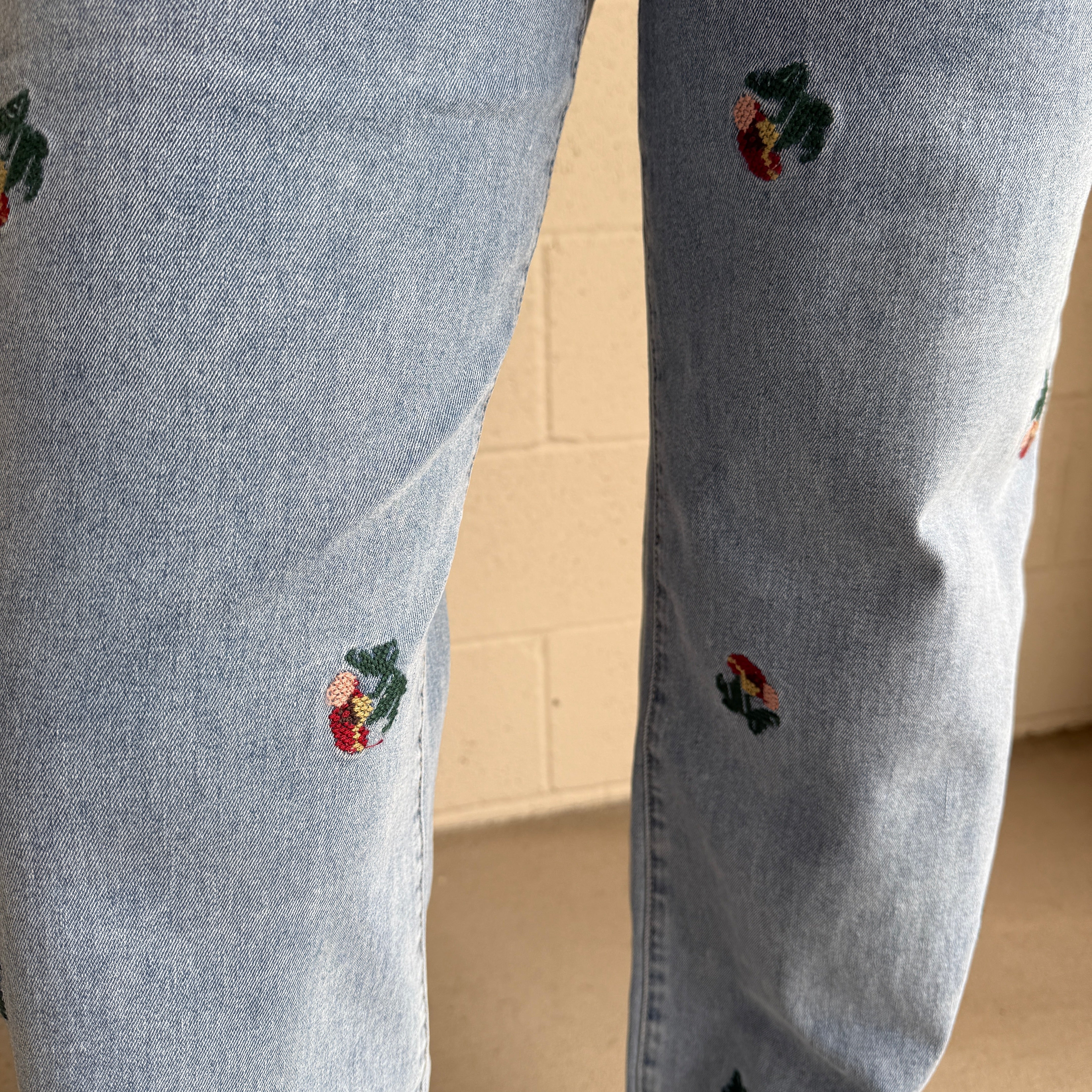 Floral Embroidered Denim