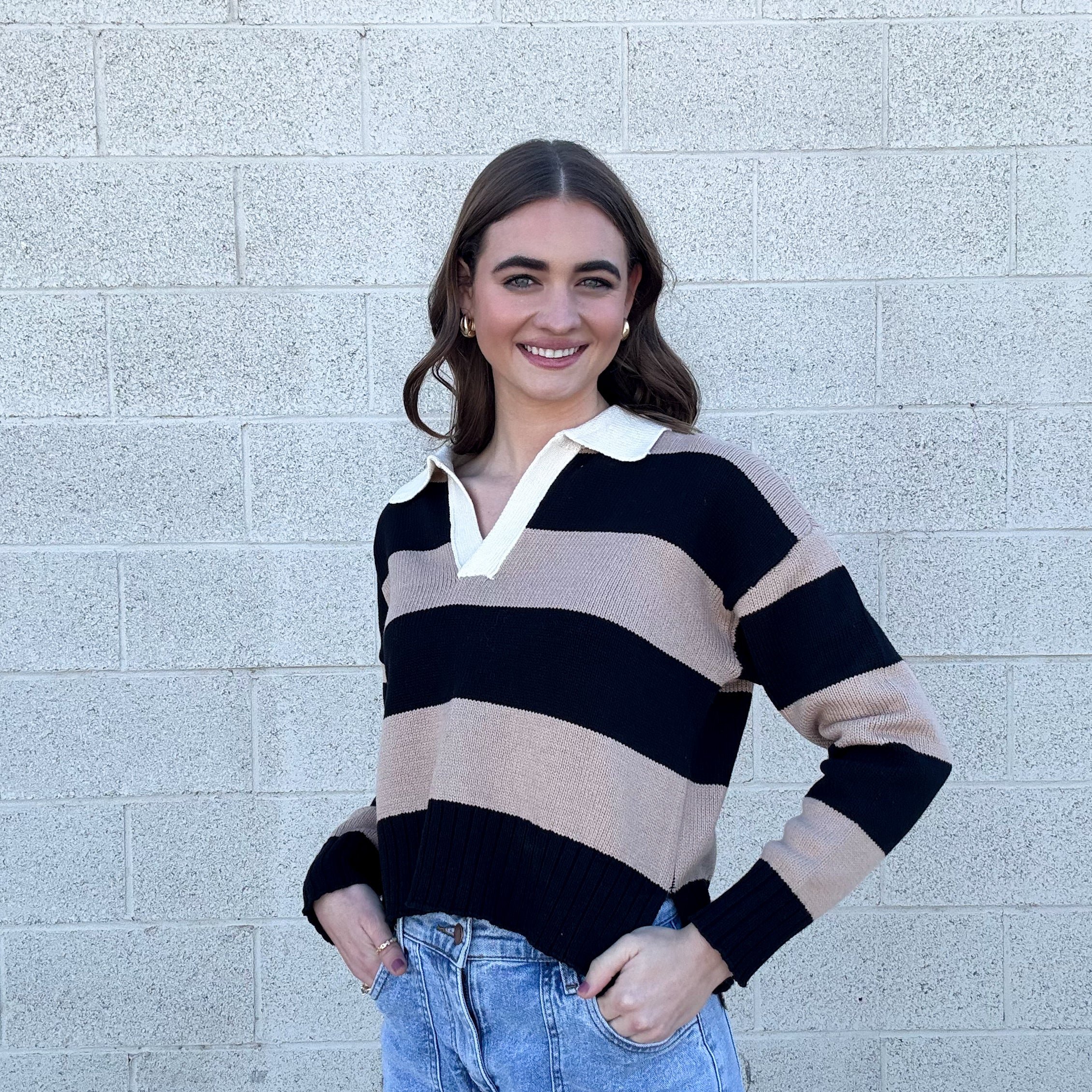 Striped Contrast Collar Sweater