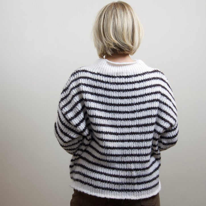 Striped Rolled Edge Long Sleeve Knit Sweater
