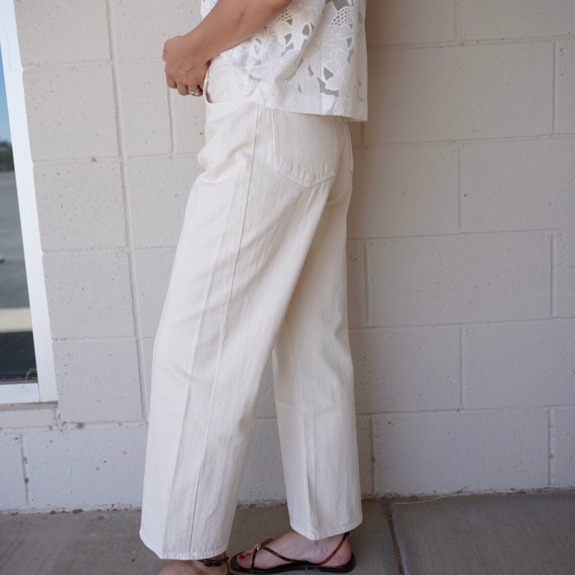 Cream Barrel Twist Jeans