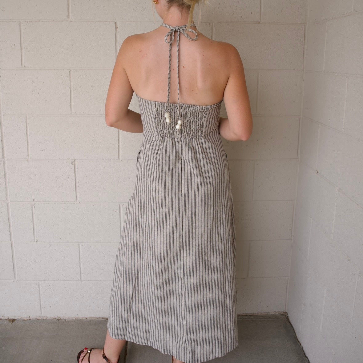 Beaded Halter Striped Dress