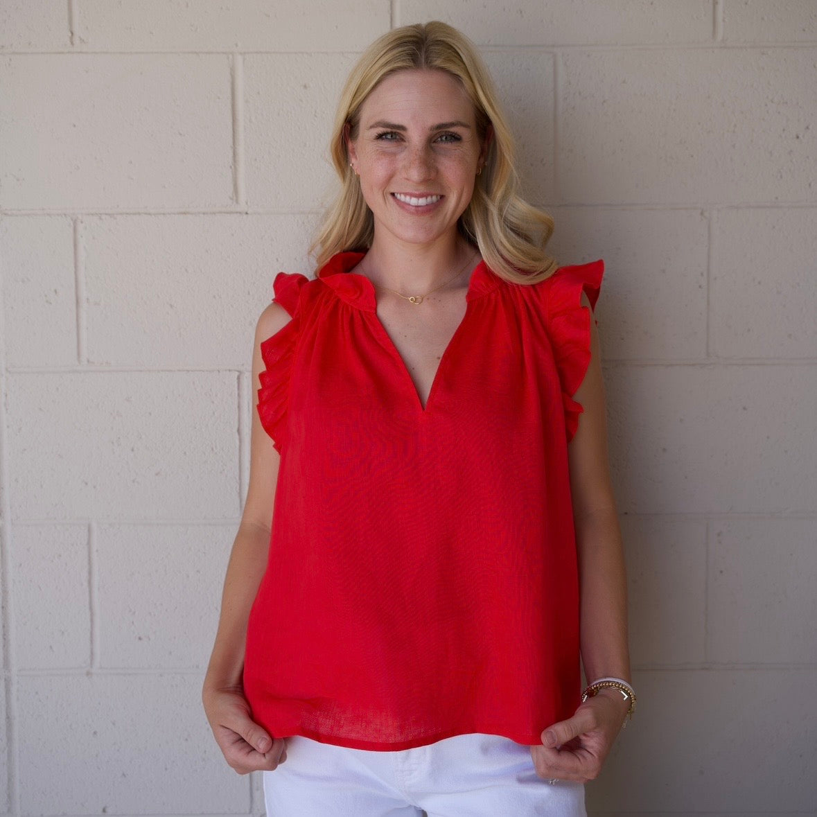 Linen Ruffle Blouse