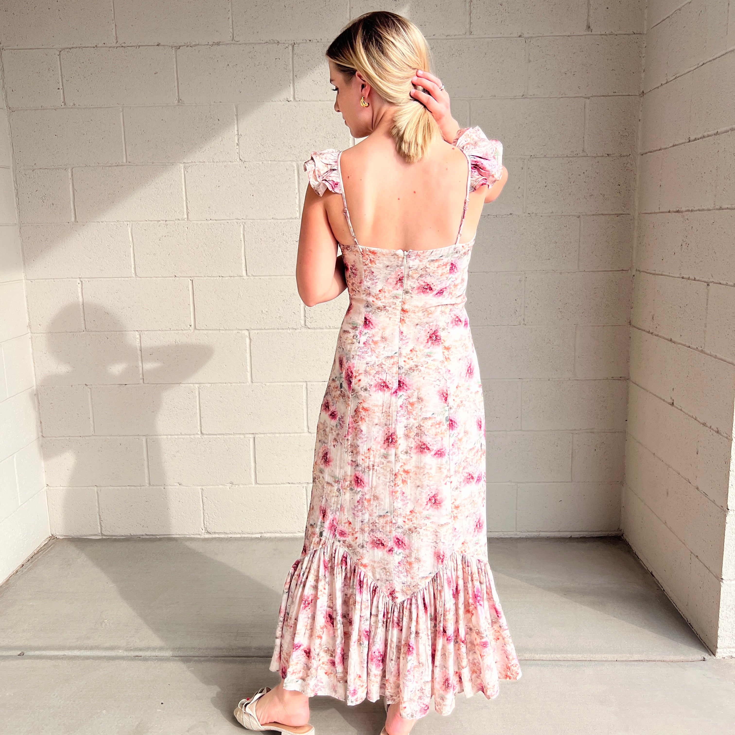 Floral Ruffle Strap Midi Dress