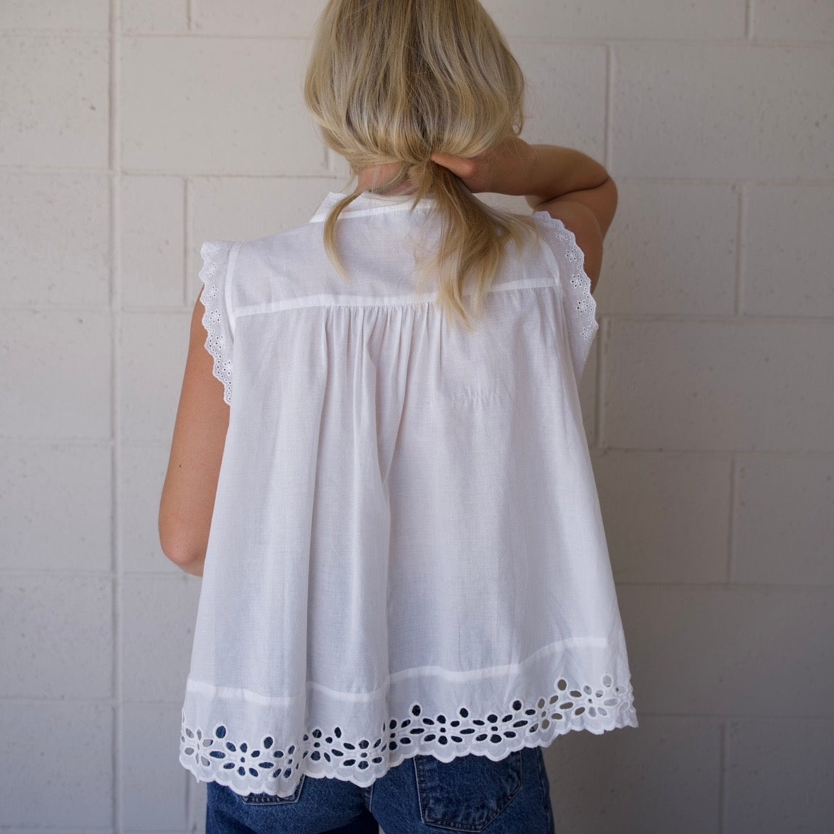 White Sleeveless Cotton Blouse