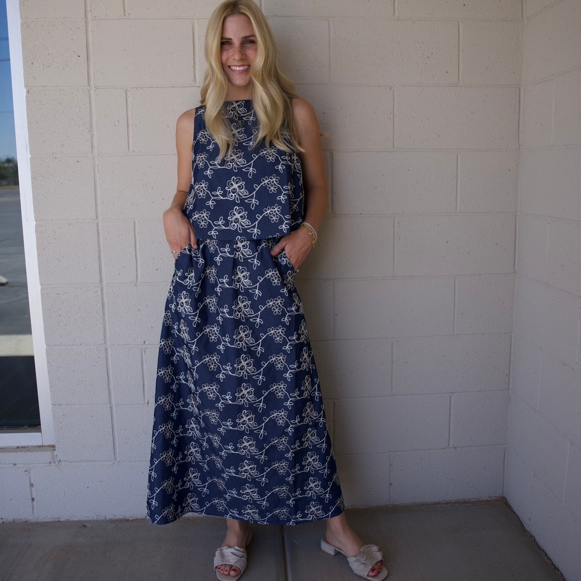 Embroidered Top & Skirt Set