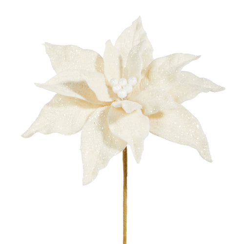 Cream Glittered Poinsettia Stem