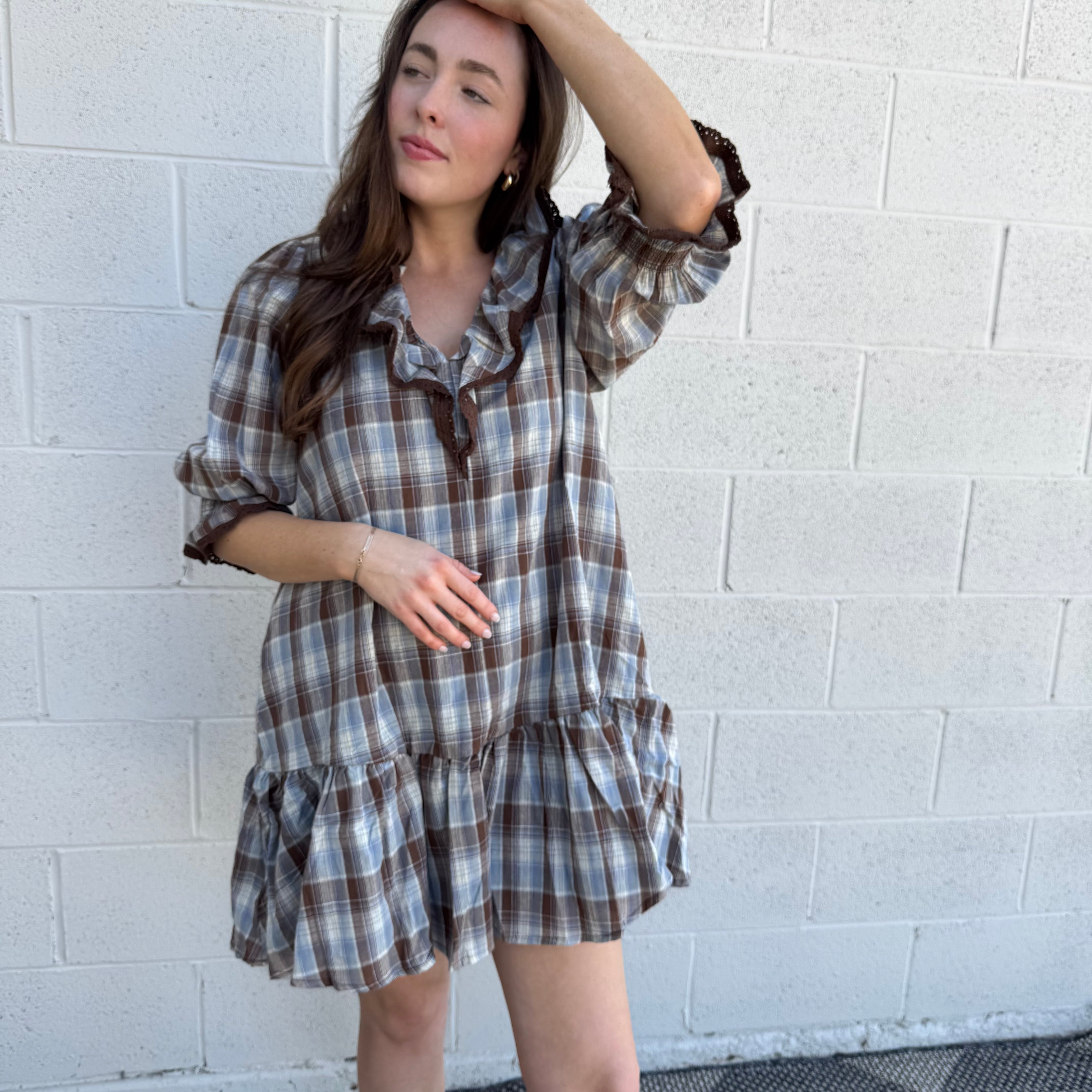 Vintage Ruffle Check Babydoll Dress