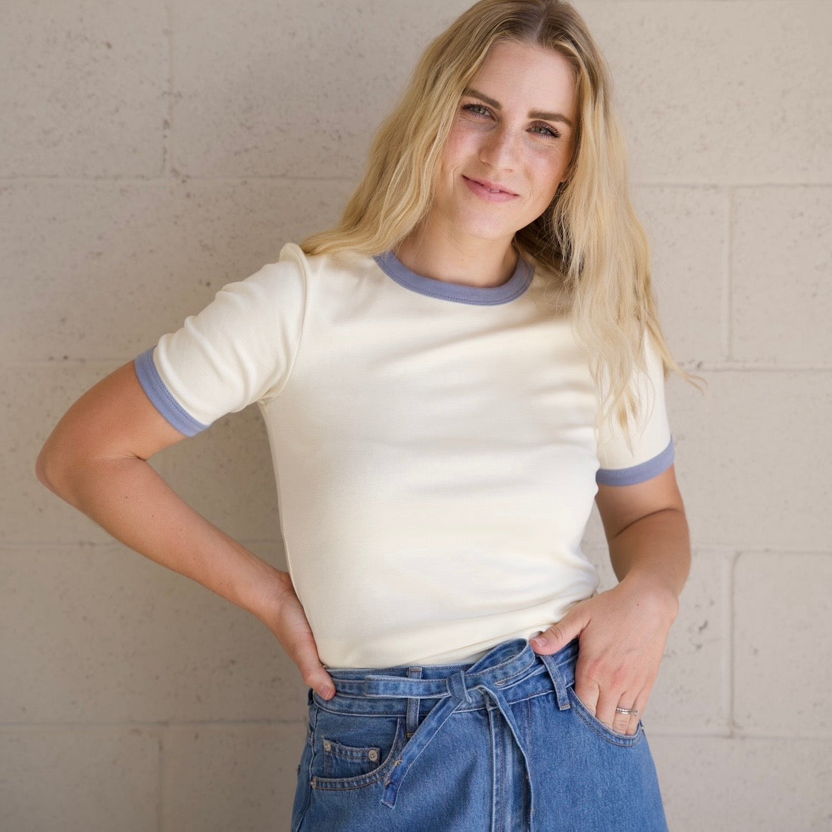 Blue Contrast Trim Tee