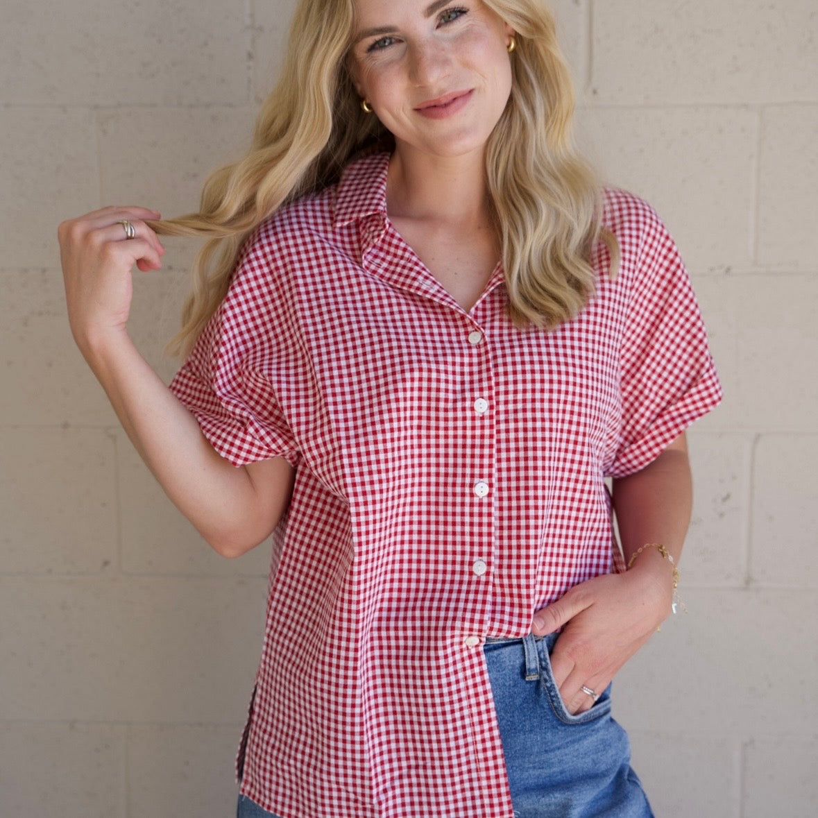 Red Gingham Short Sleeve Shirt