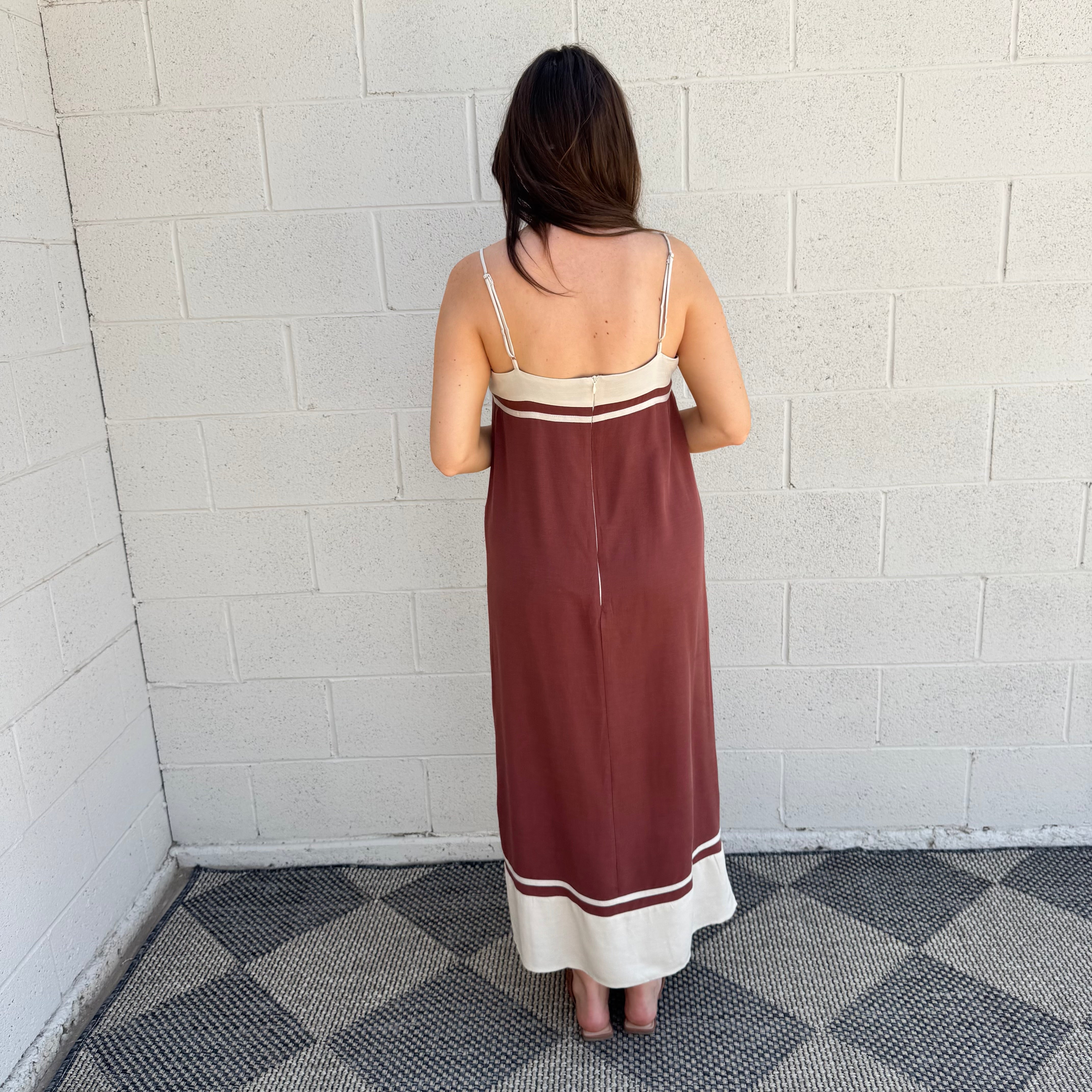 Rust and Cream Striped Midi Dress