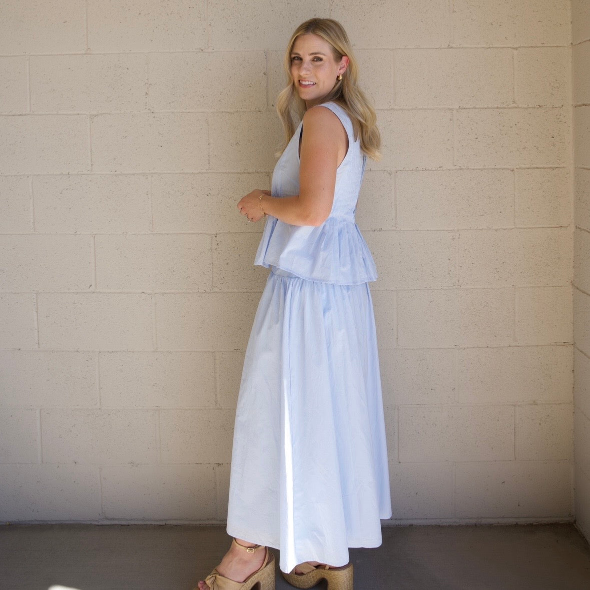 Blue Top & Maxi Skirt Set