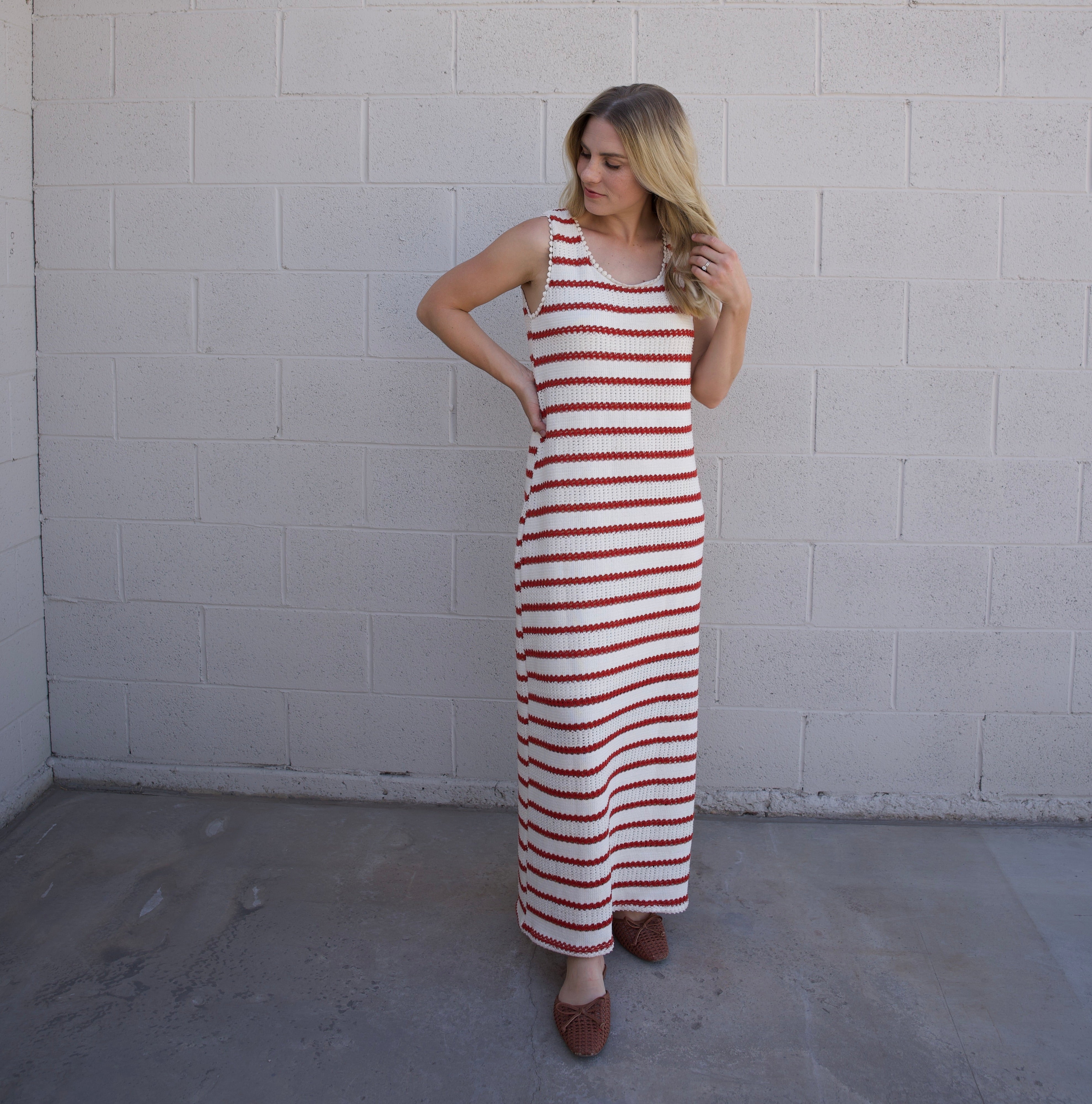 Cream and Red Striped Maxi Dress