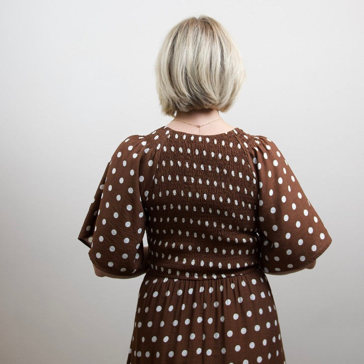 Polka Dot Flutter Sleeve Midi Dress