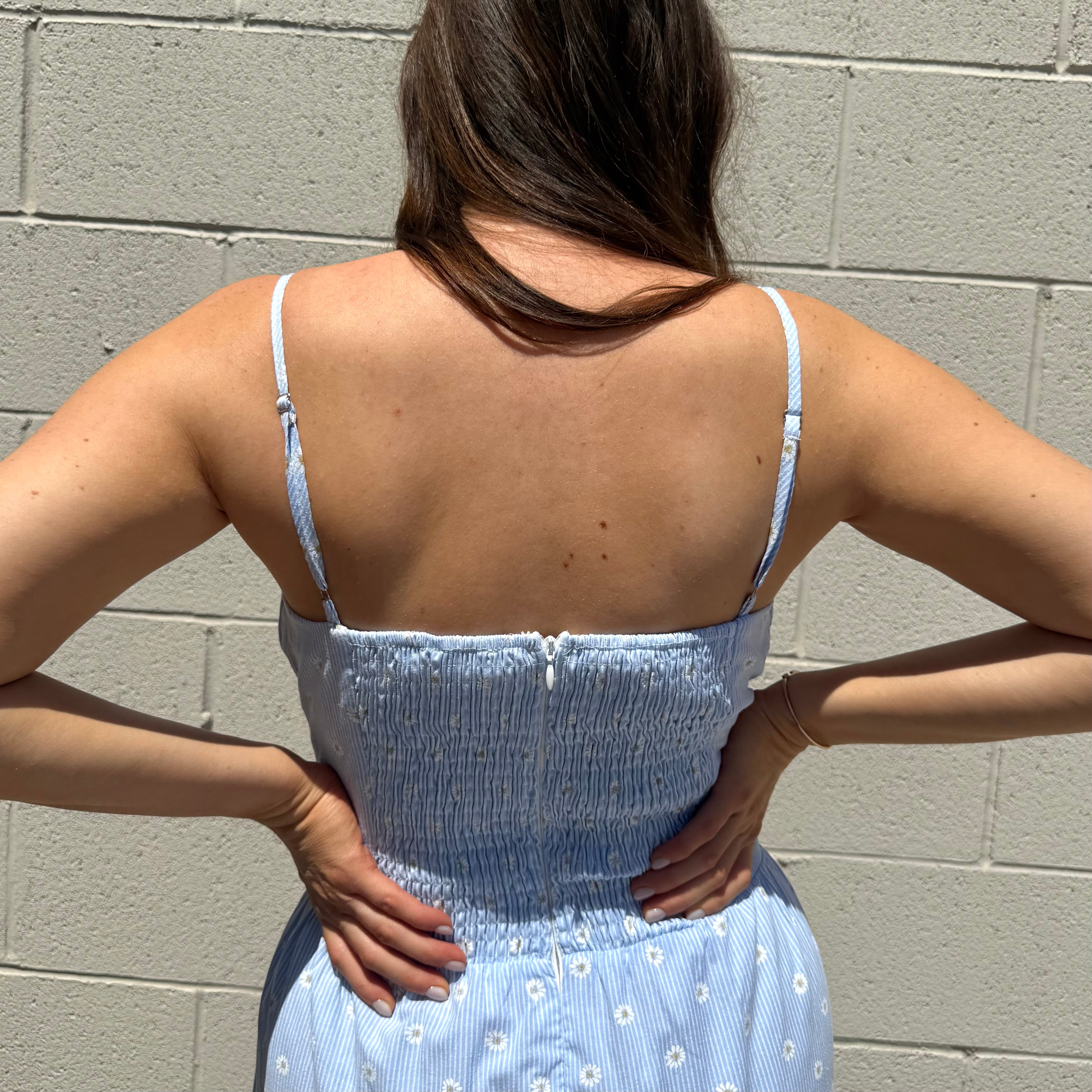 Blue Daisy Print Midi Dress