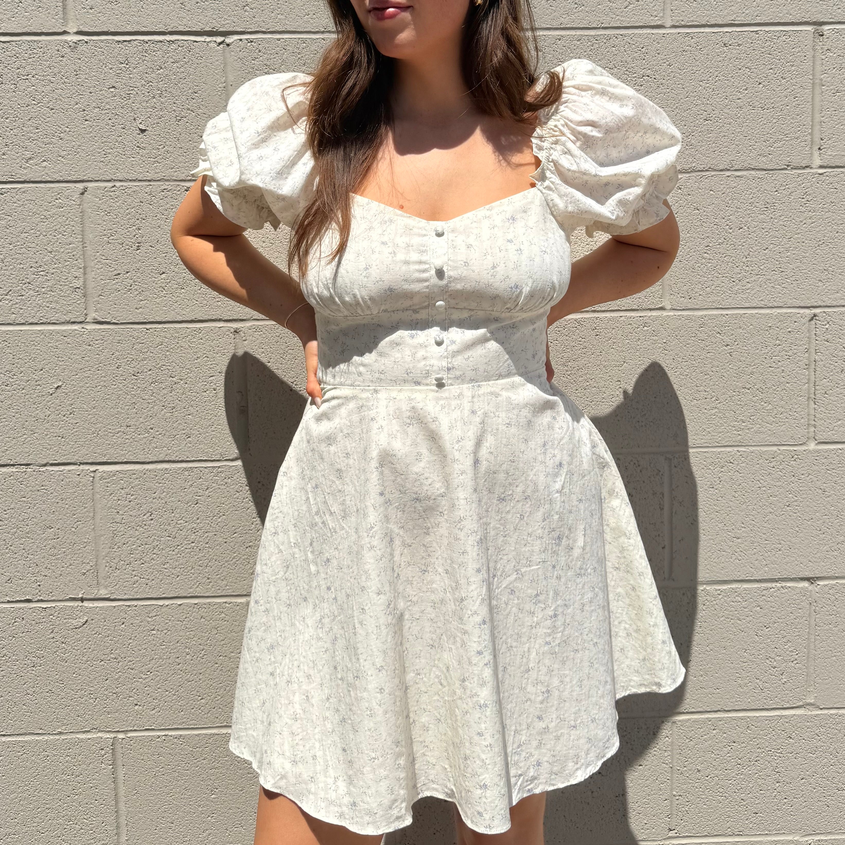 Blue Floral Cream Mini  Dress