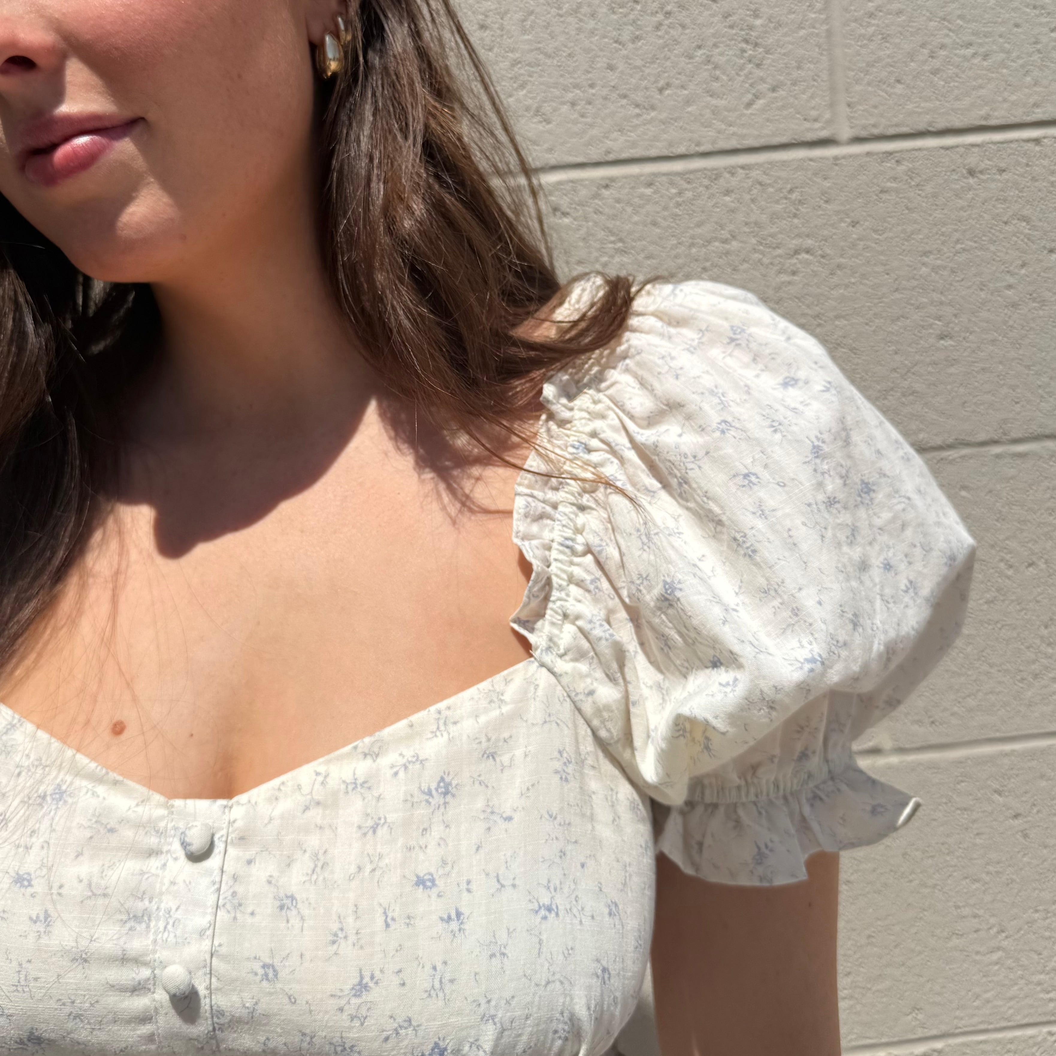 Blue Floral Cream Mini  Dress