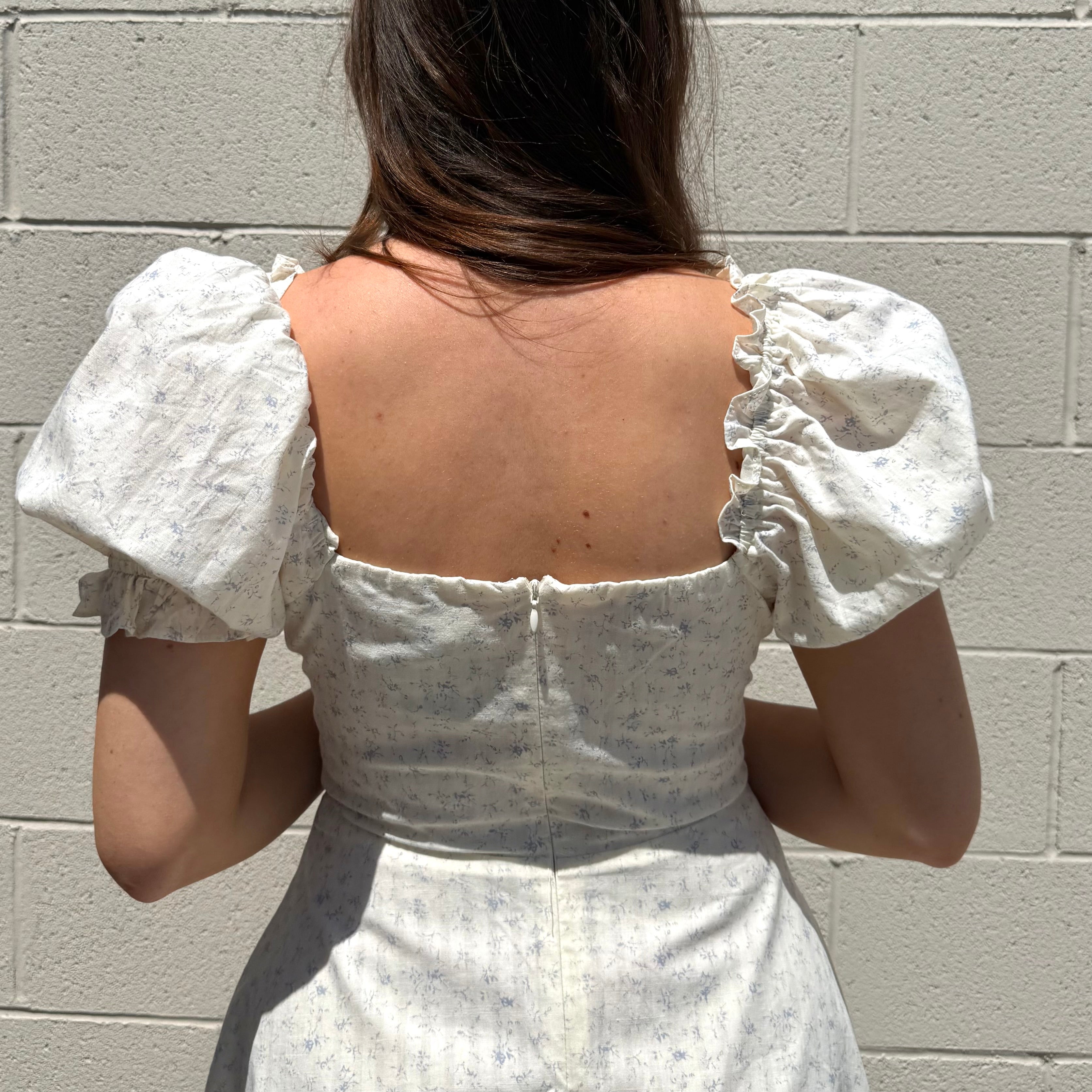 Blue Floral Cream Mini  Dress