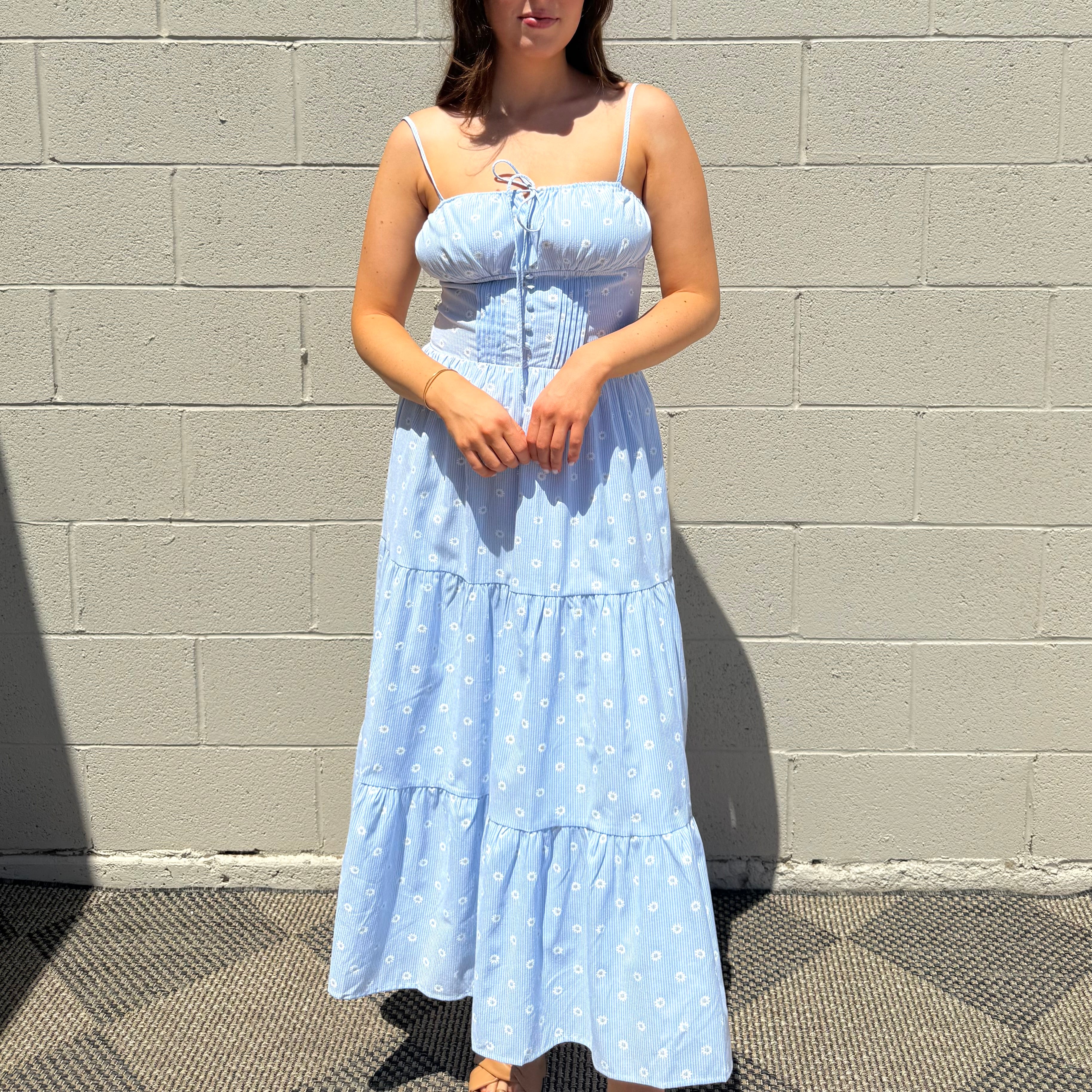 Blue Daisy Print Midi Dress