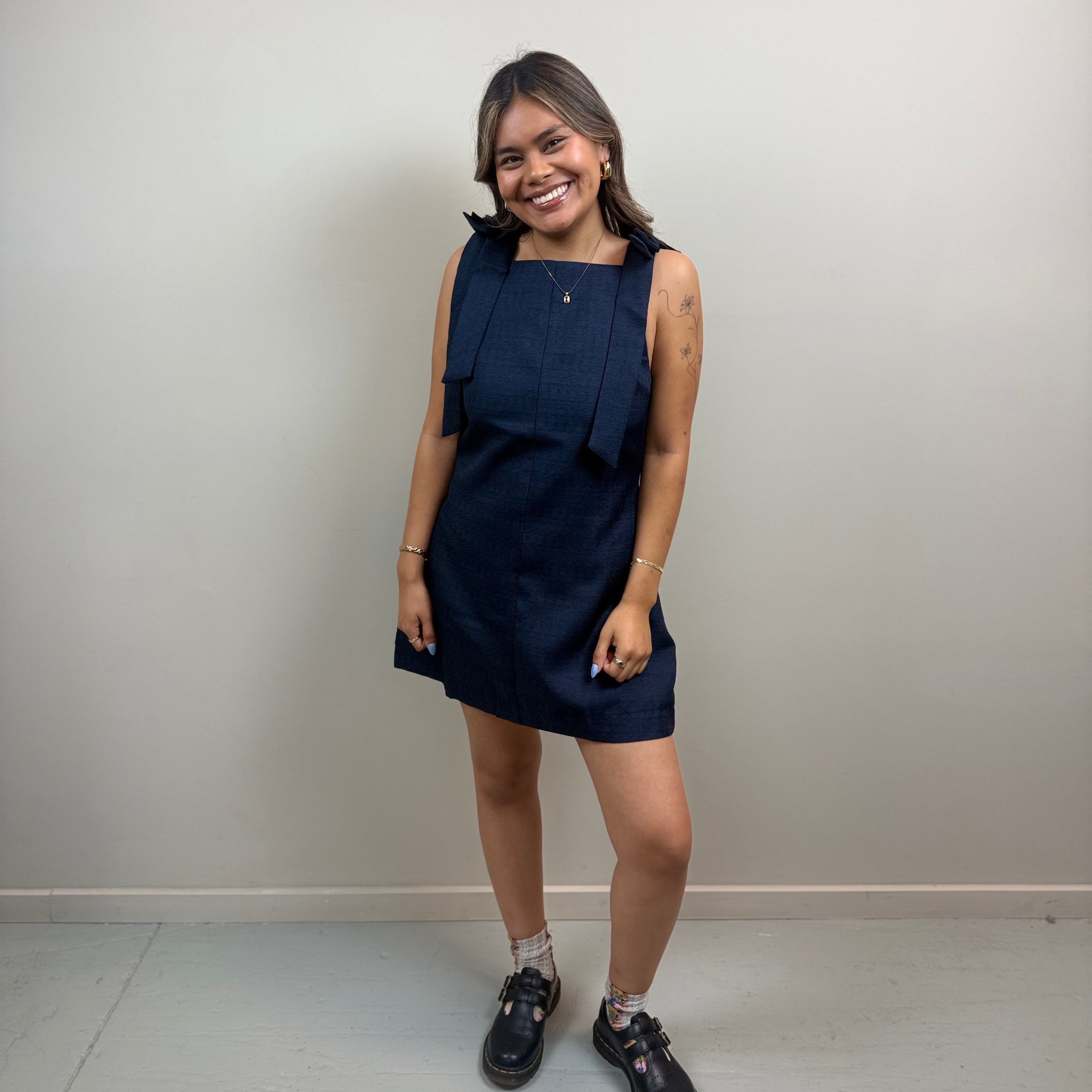 Navy Bow Sleeveless Mini Dress