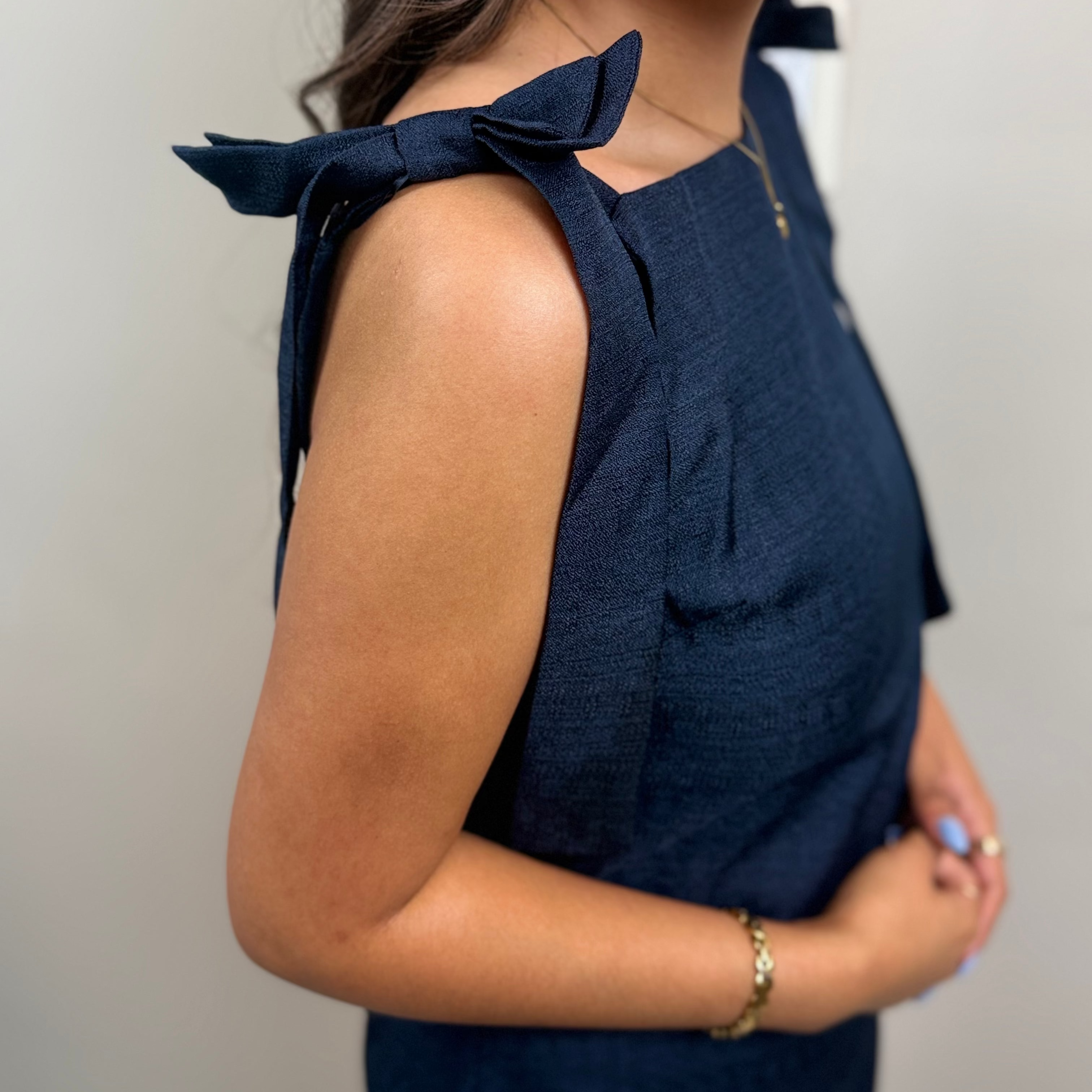 Navy Bow Sleeveless Mini Dress