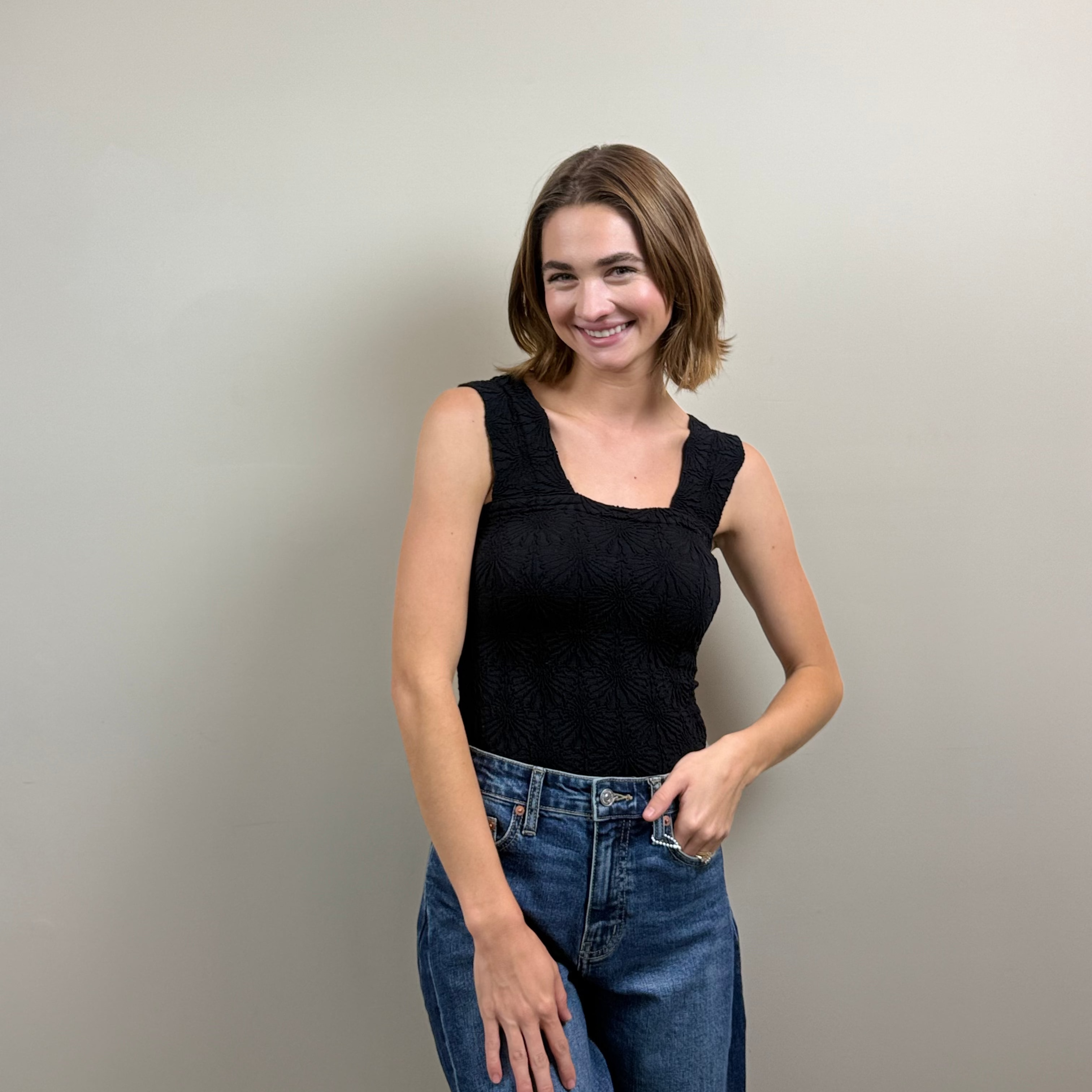 Black Textured Knit Tank