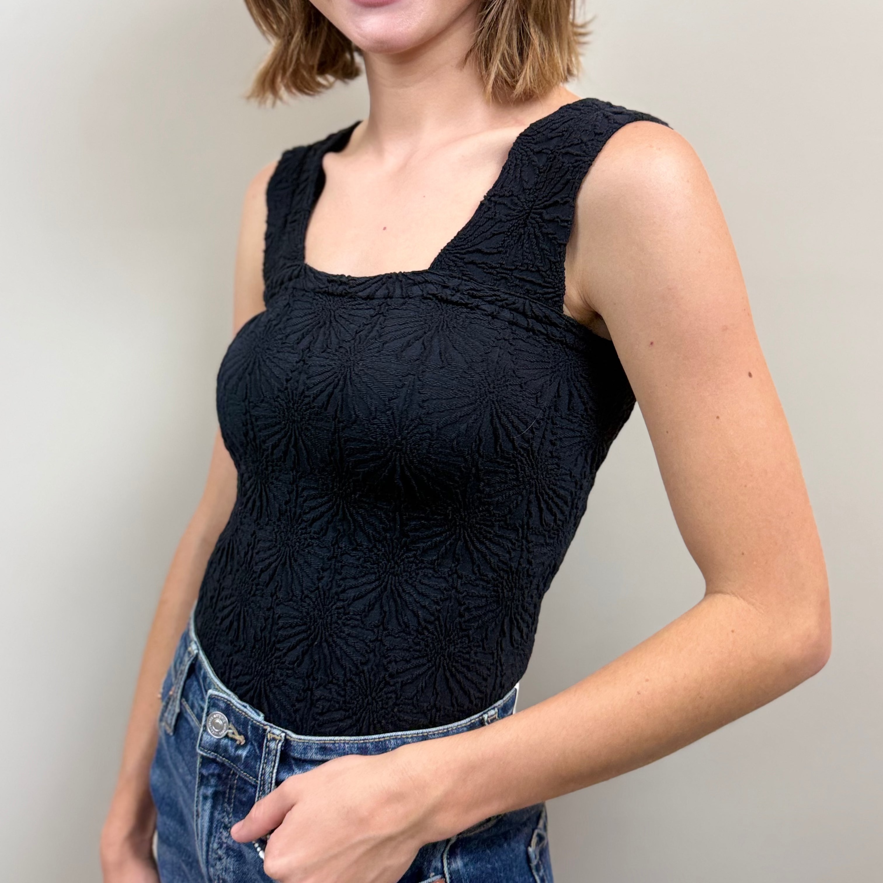 Black Textured Knit Tank