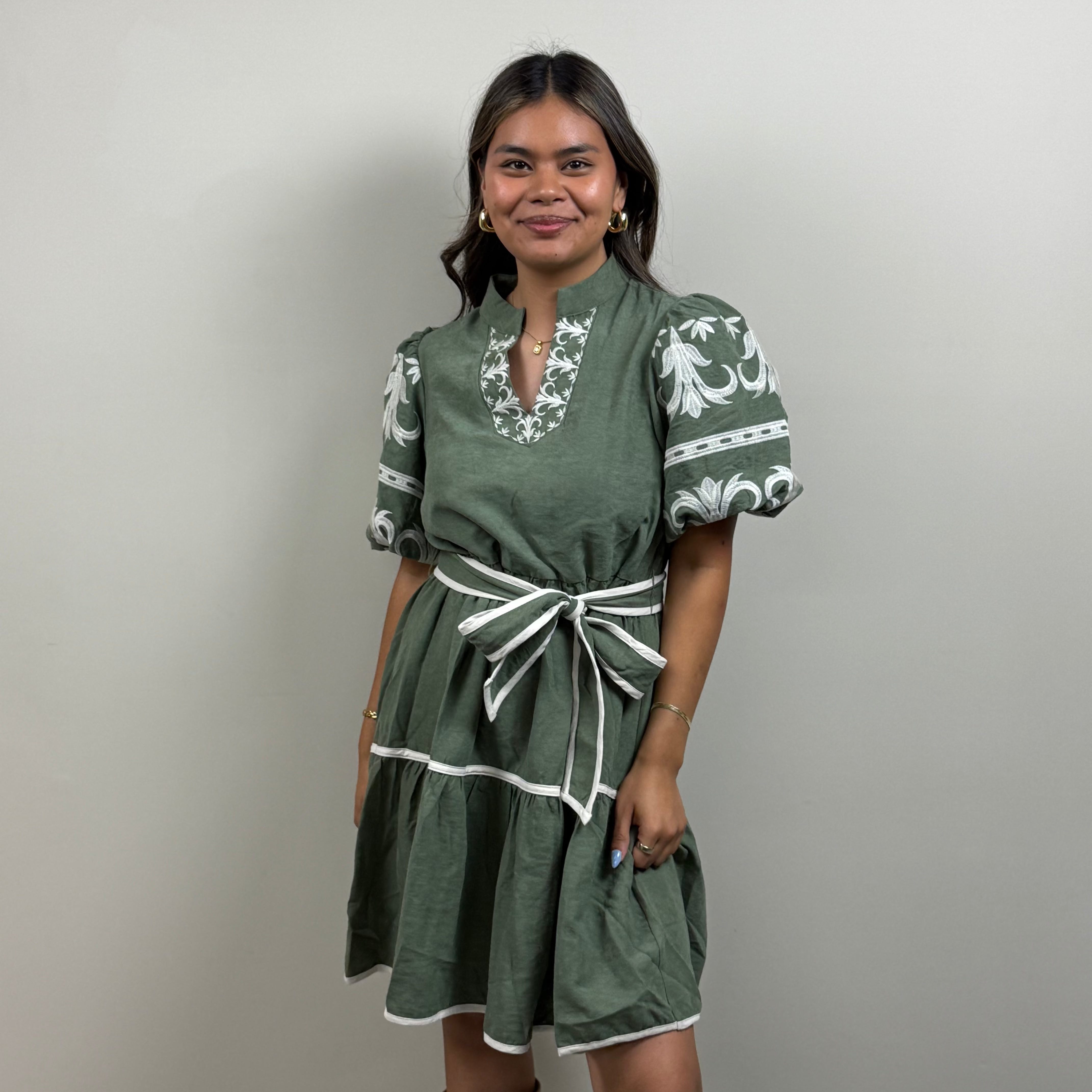 Embroidered Tiered Mini Dress