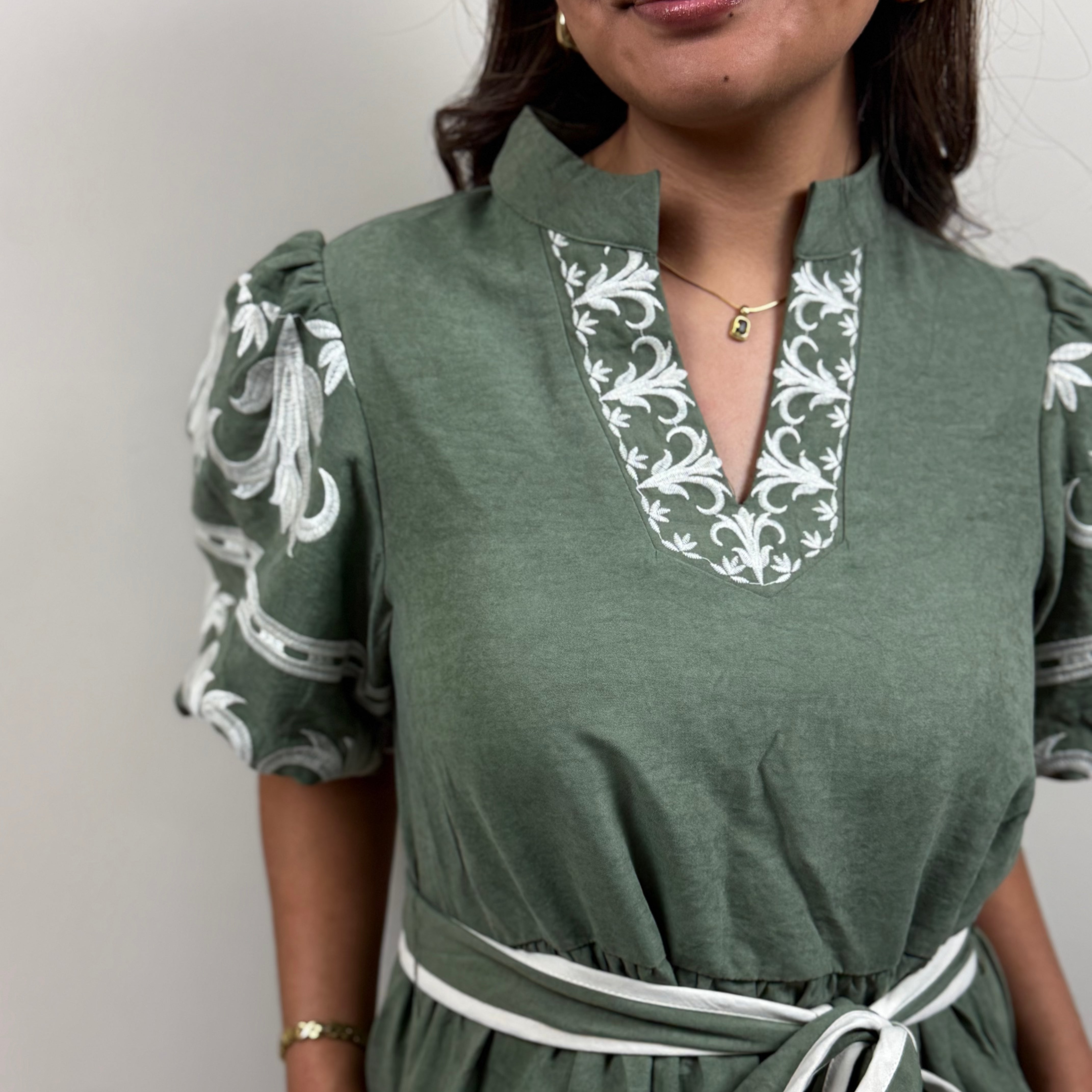 Embroidered Tiered Mini Dress