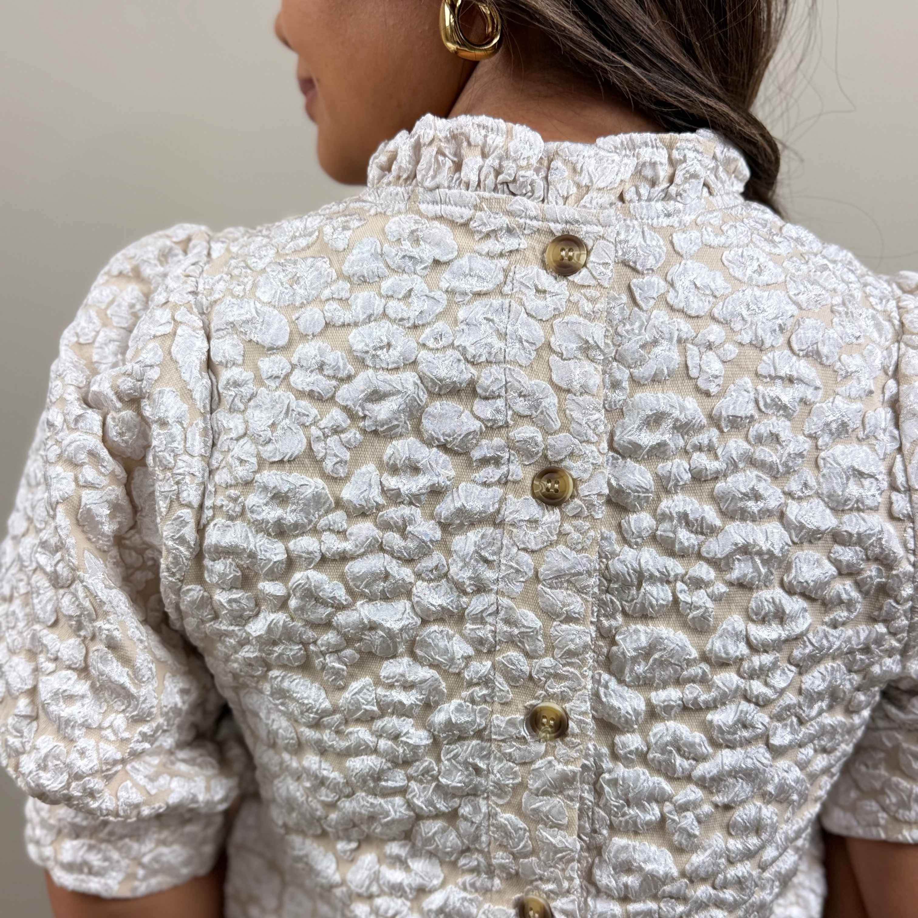 Animal Textured Ruffle Mock Neck Top