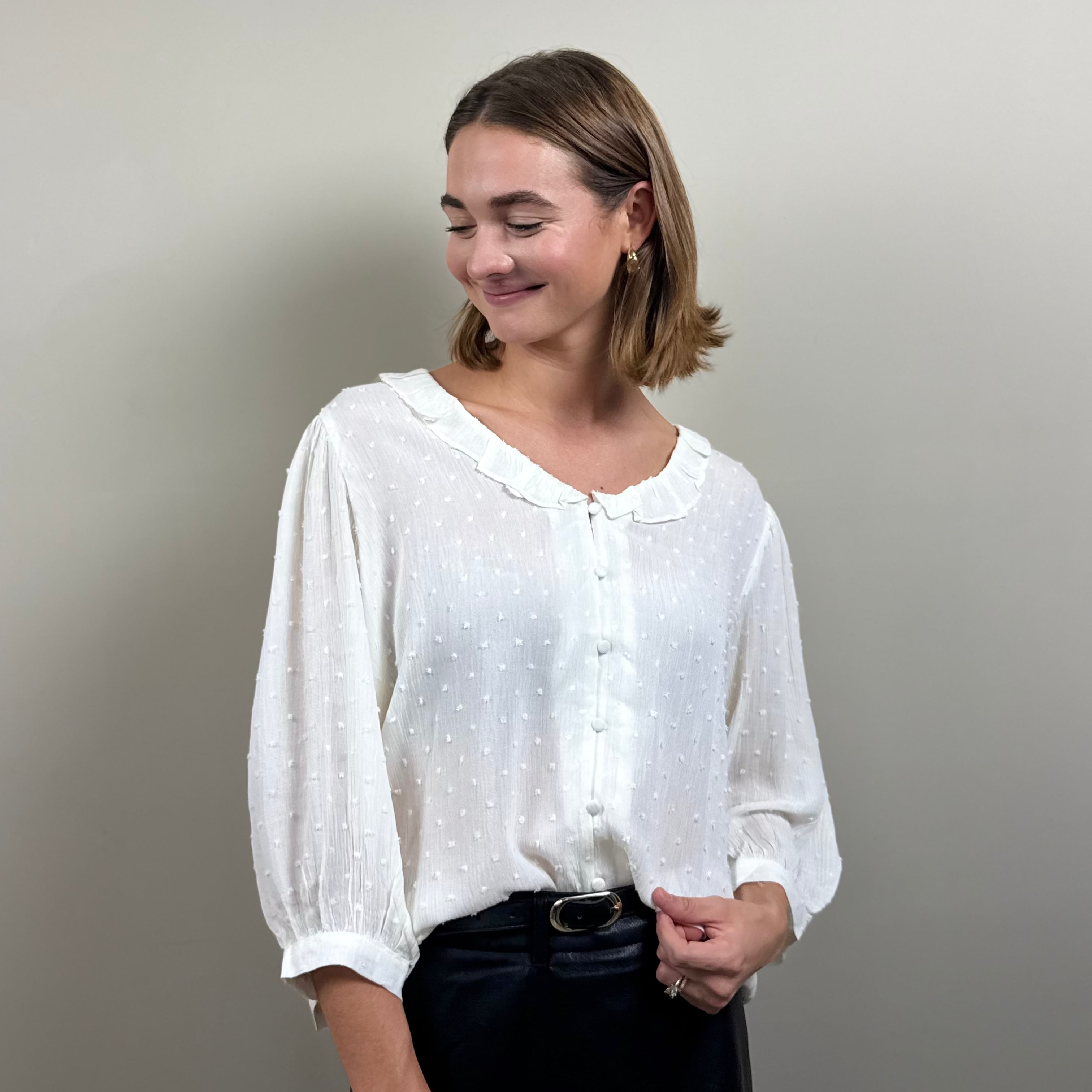 White Swiss Gauze Ruffle Top