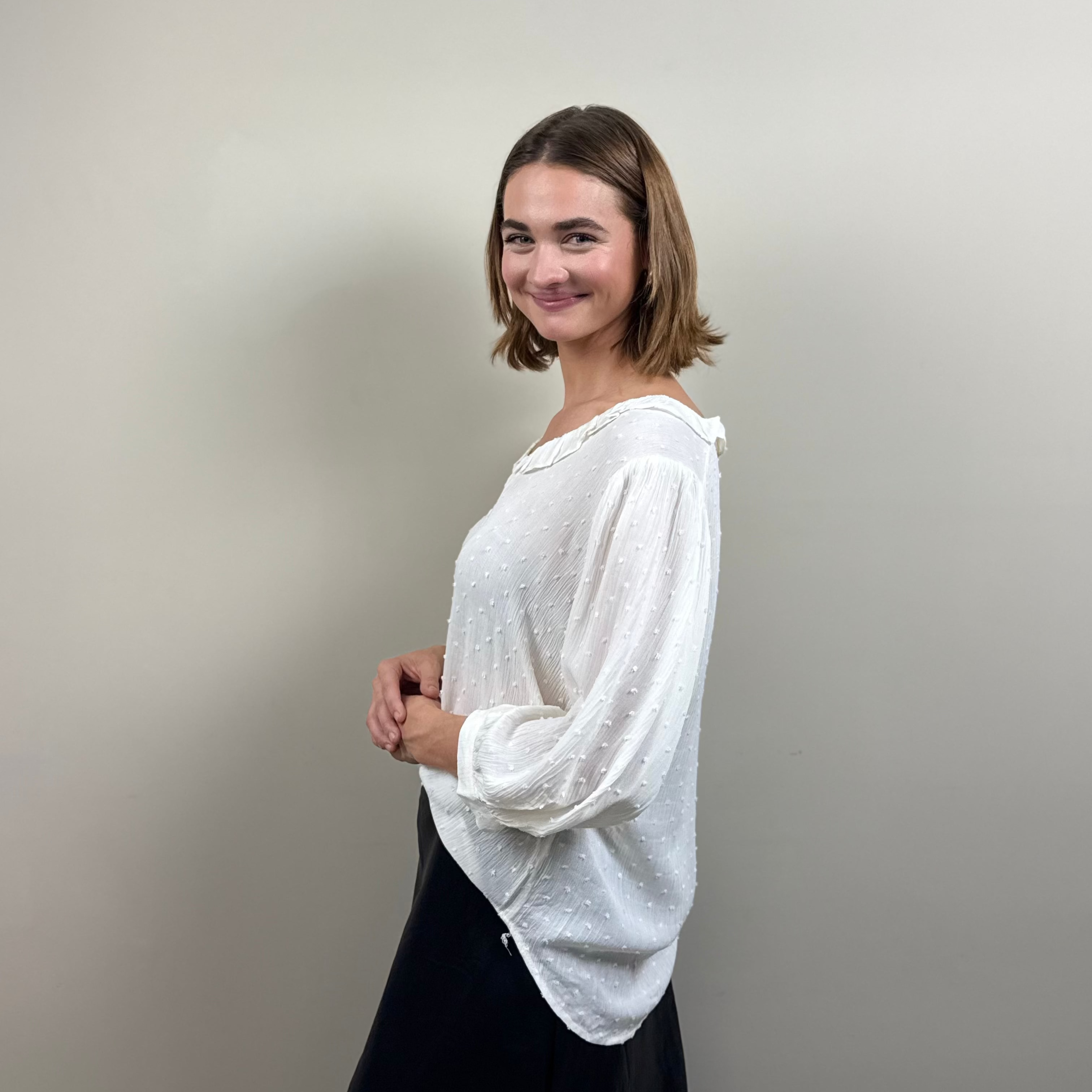 White Swiss Gauze Ruffle Top