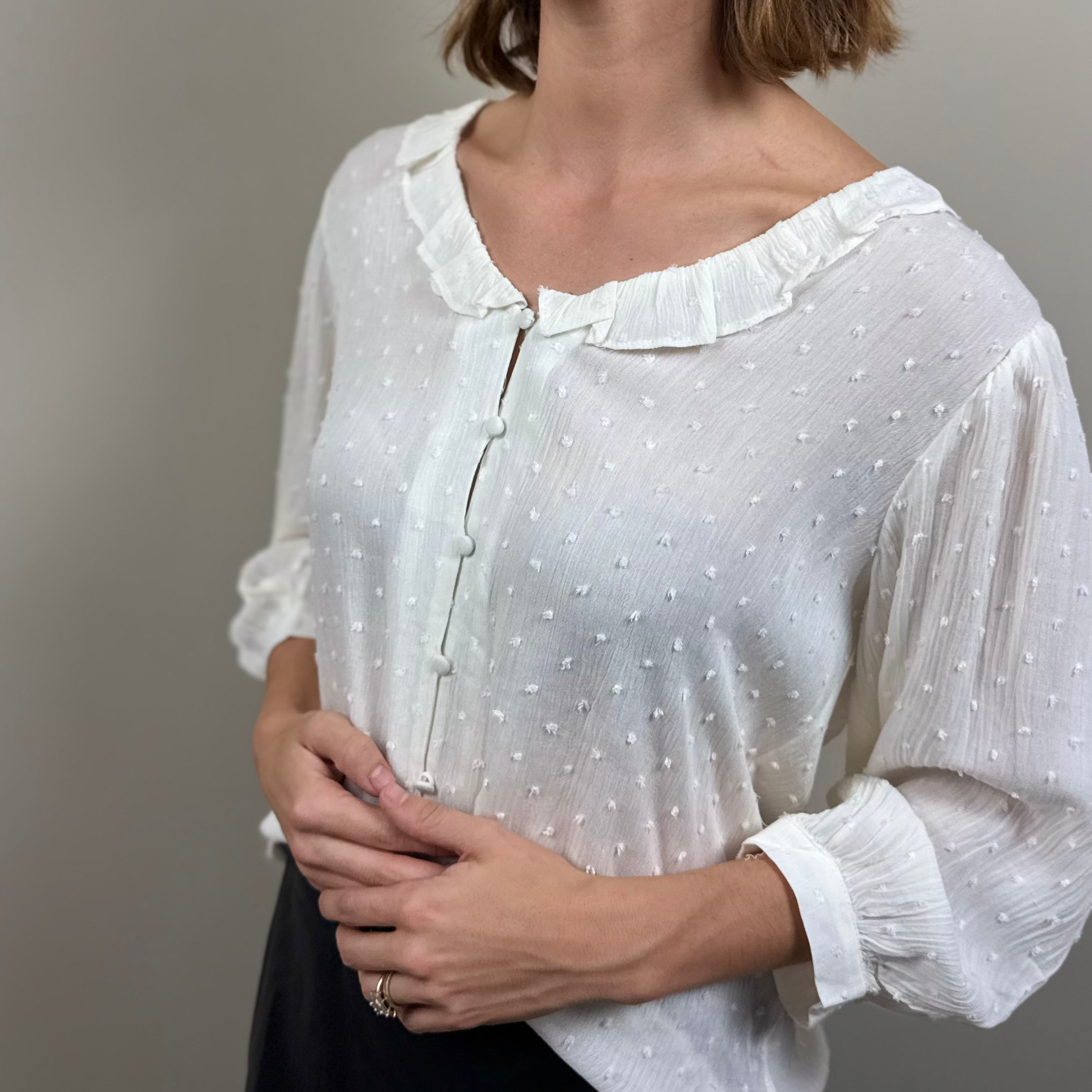 White Swiss Gauze Ruffle Top