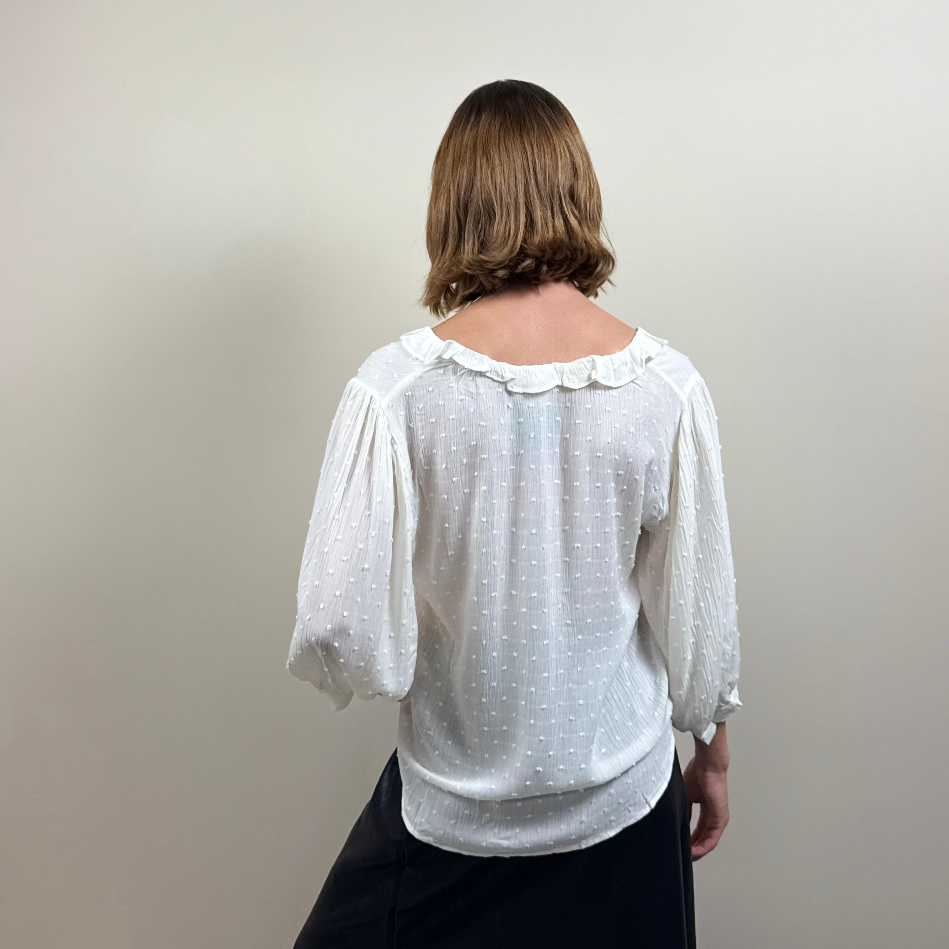 White Swiss Gauze Ruffle Top