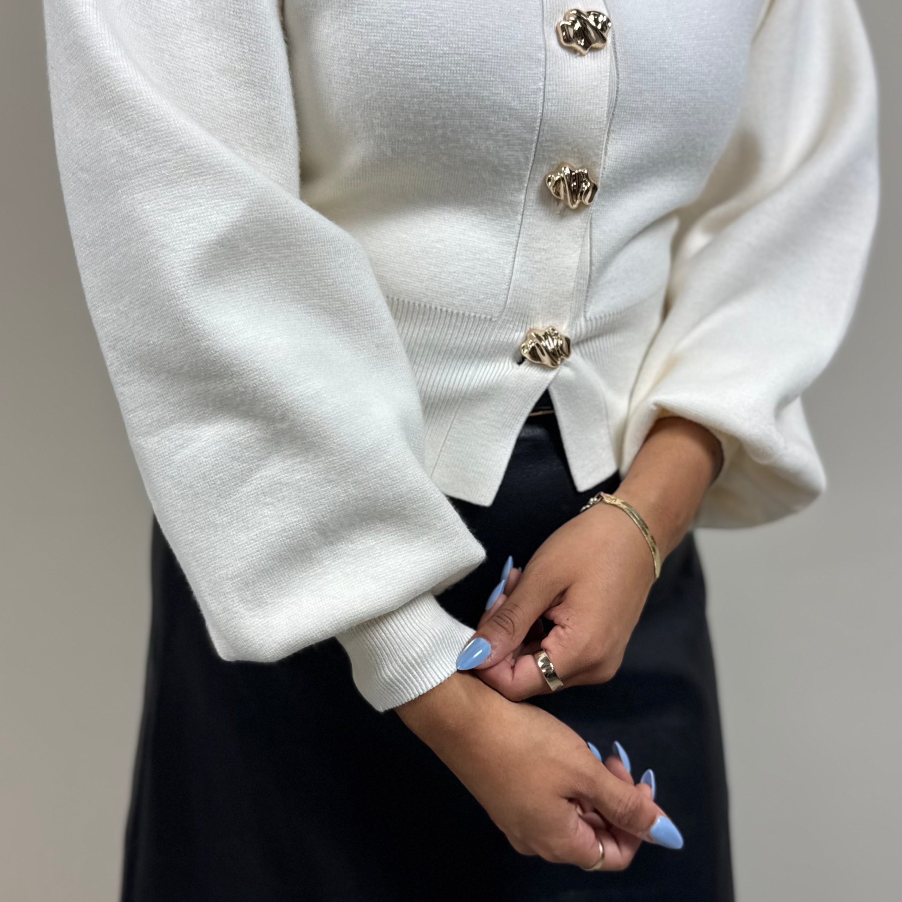 Ivory Knit Gold Button Cardigan