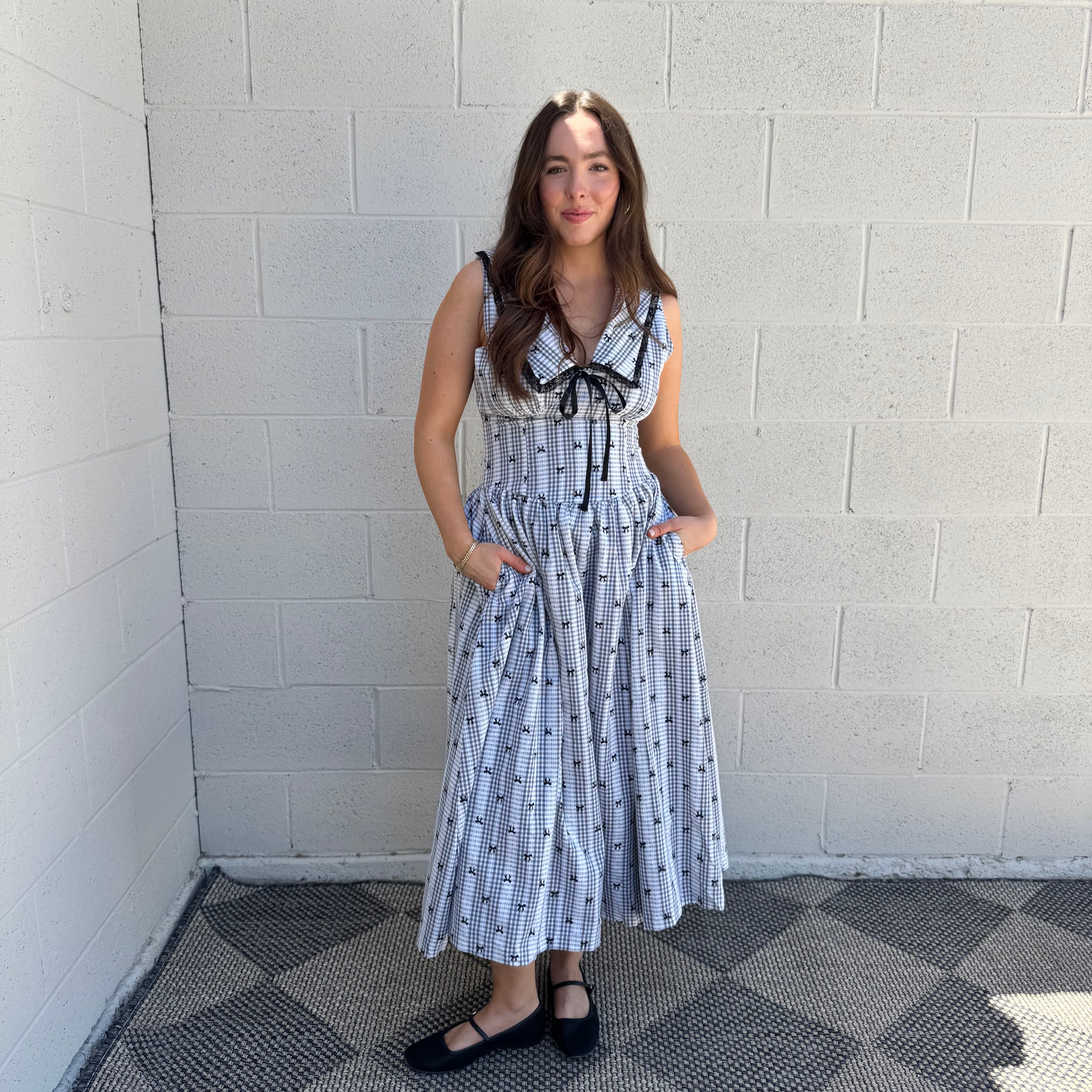 Black and White Checkered Midi Dress