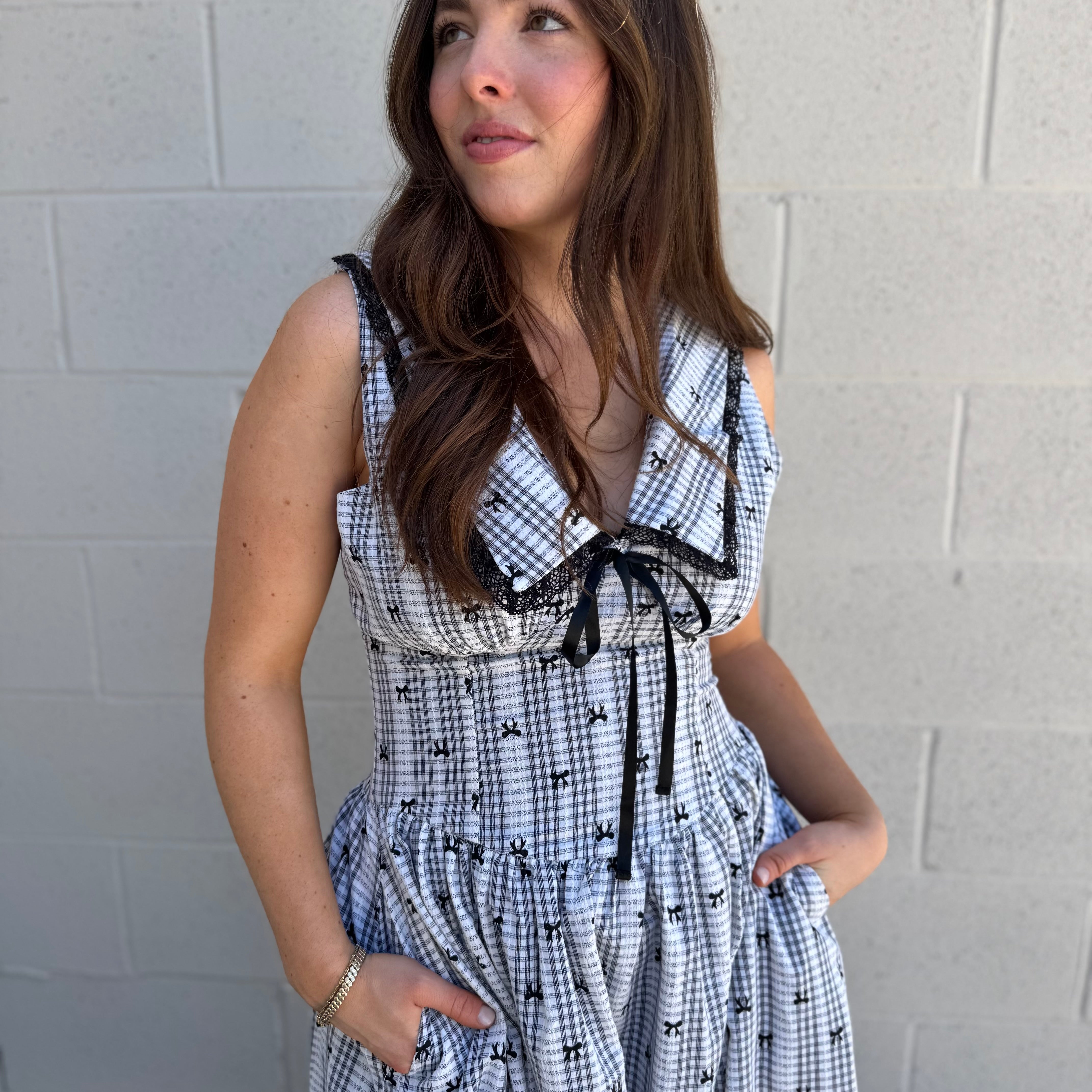 Black and White Checkered Midi Dress