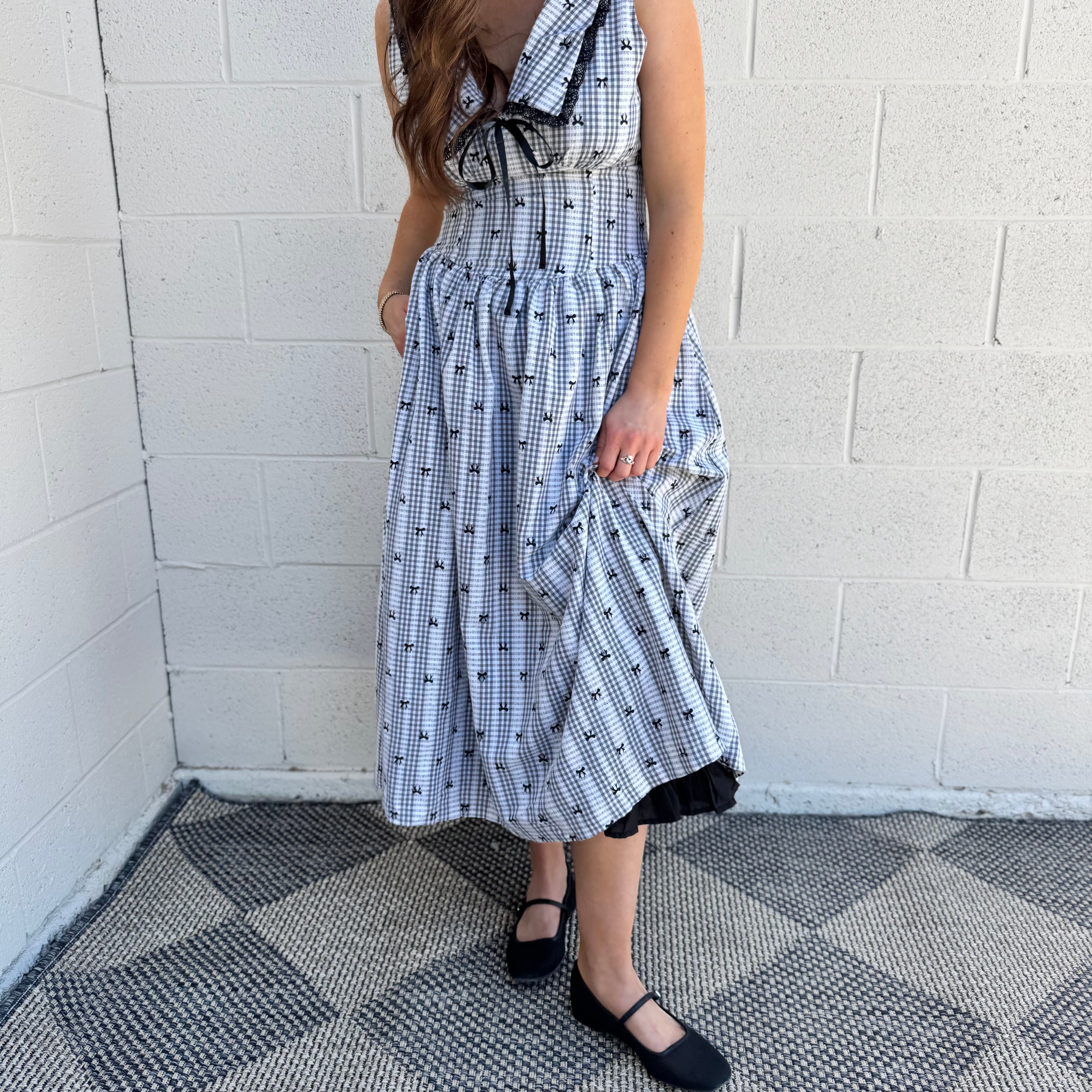 Black and White Checkered Midi Dress