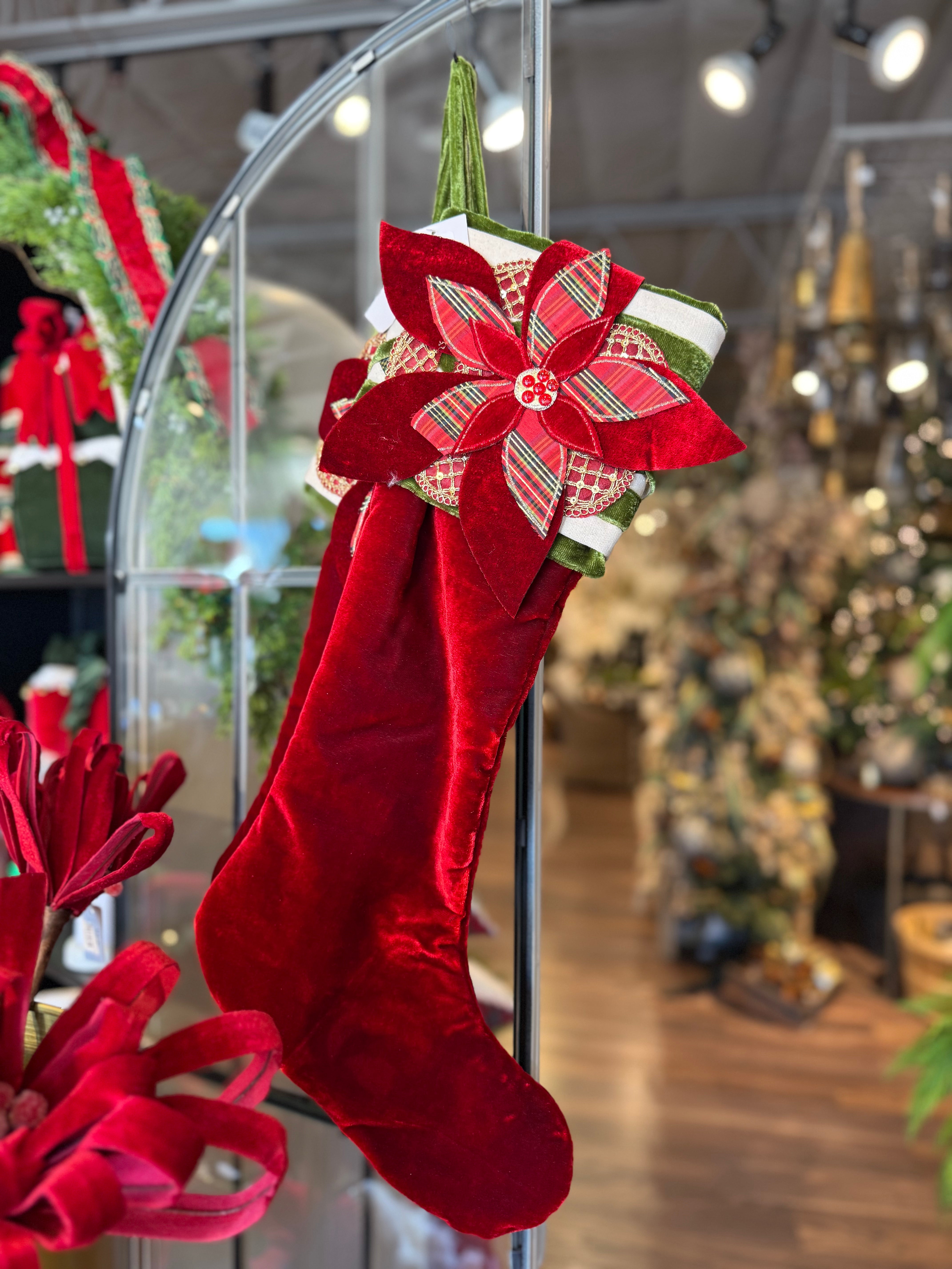 26" Holly Velvet Stocking