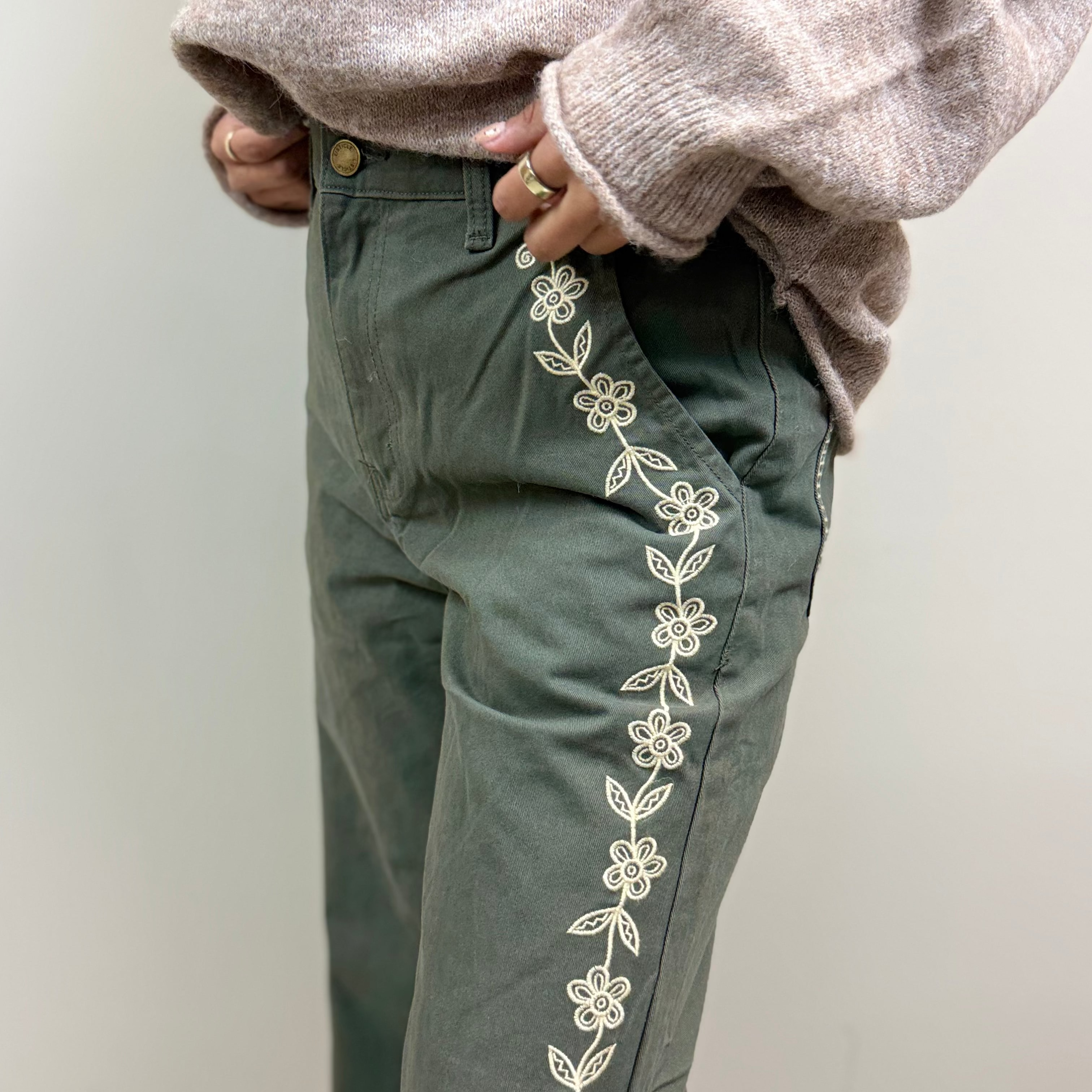 Floral Embroidered Cropped Wide-Leg Pants