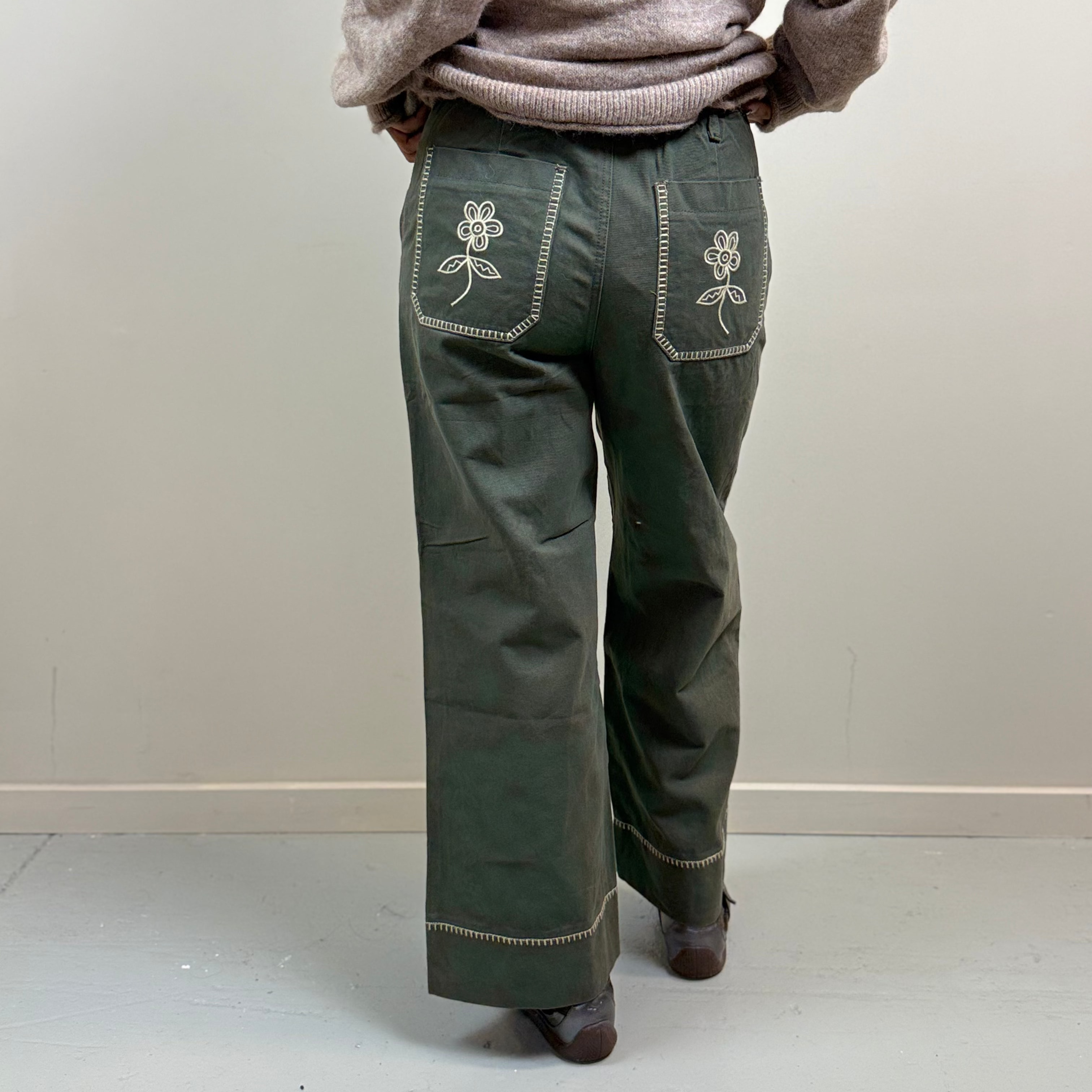 Floral Embroidered Cropped Wide-Leg Pants
