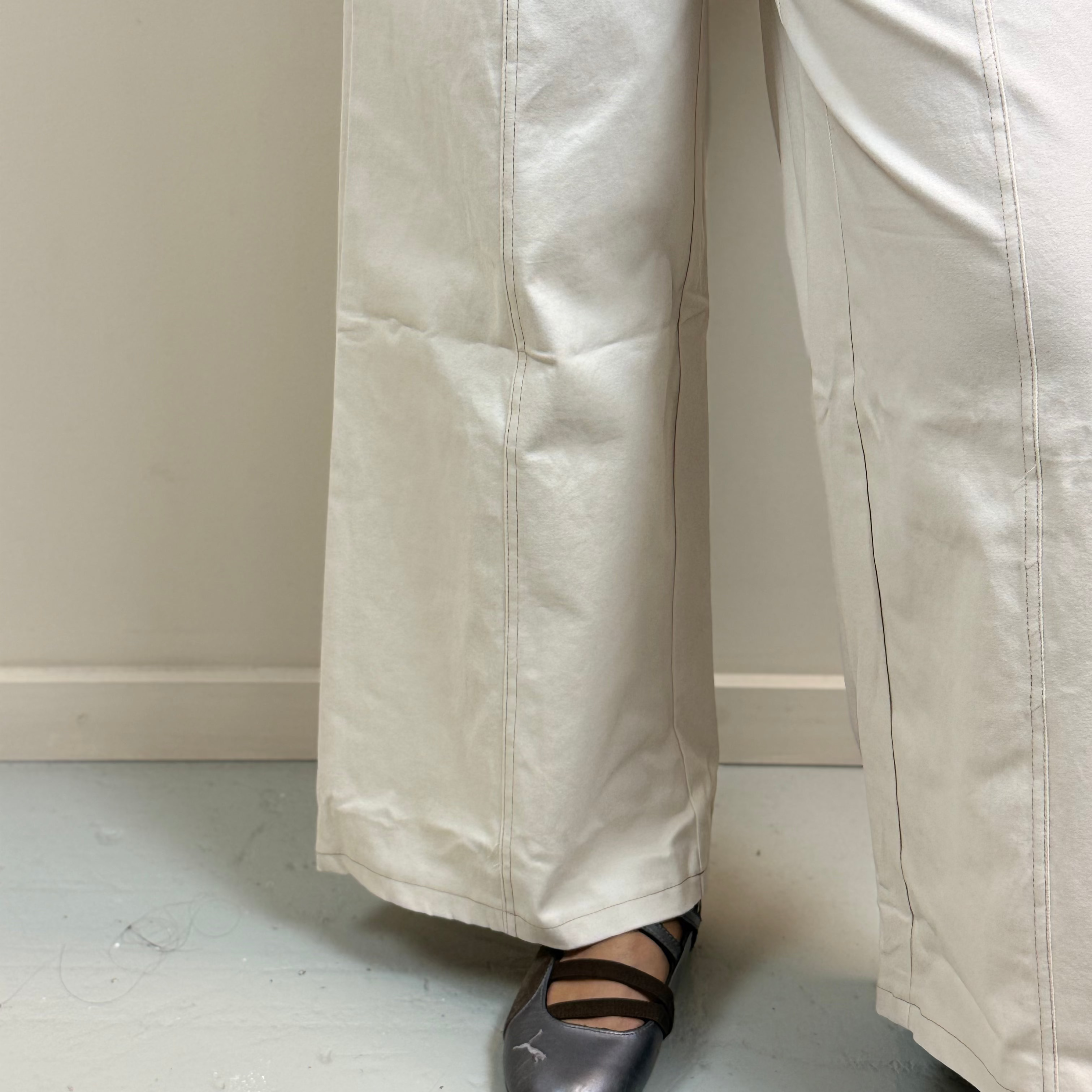 Cream High Rise Stitch Seamed Wide Leg Pants