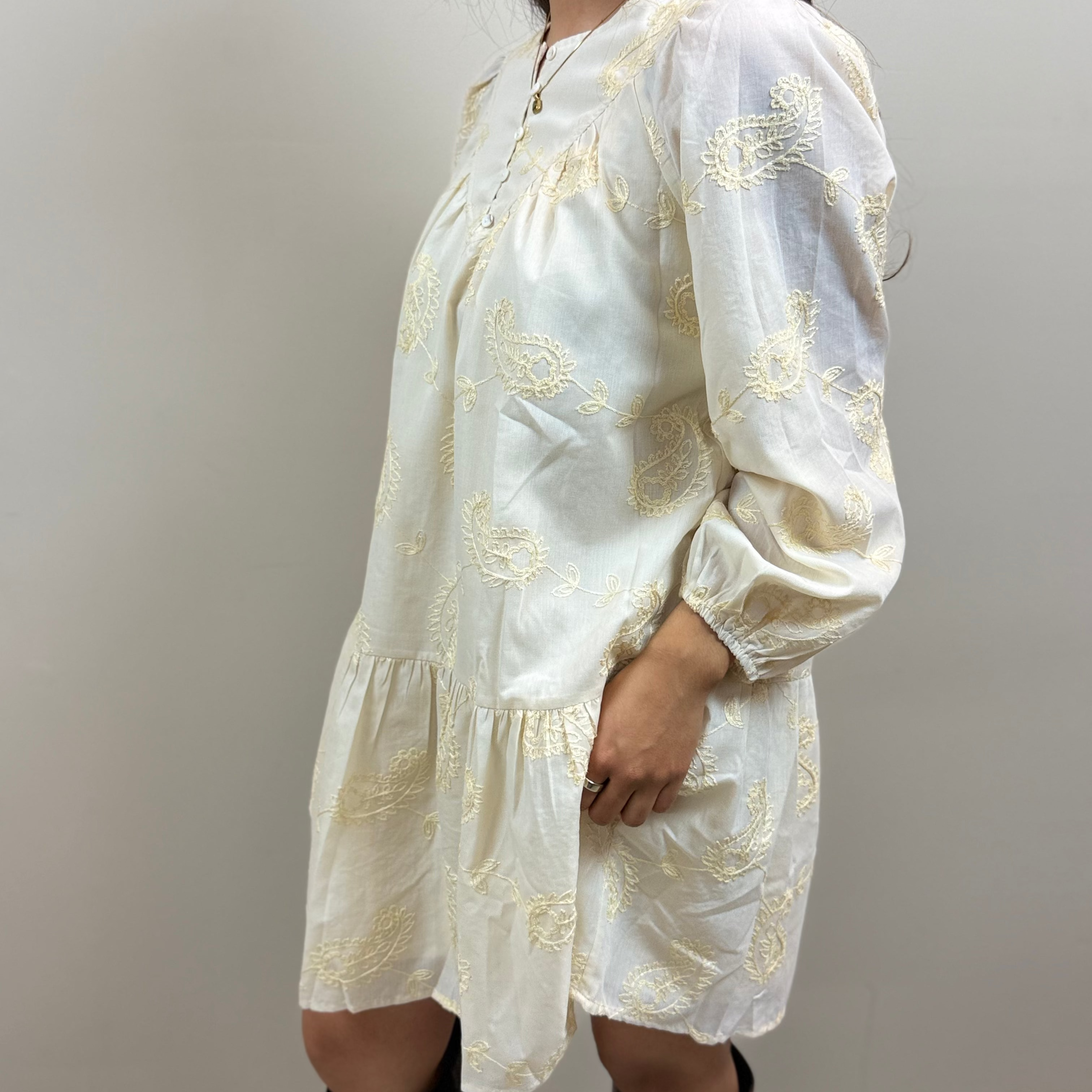 Embroidered Paisley Cotton Mini Dress