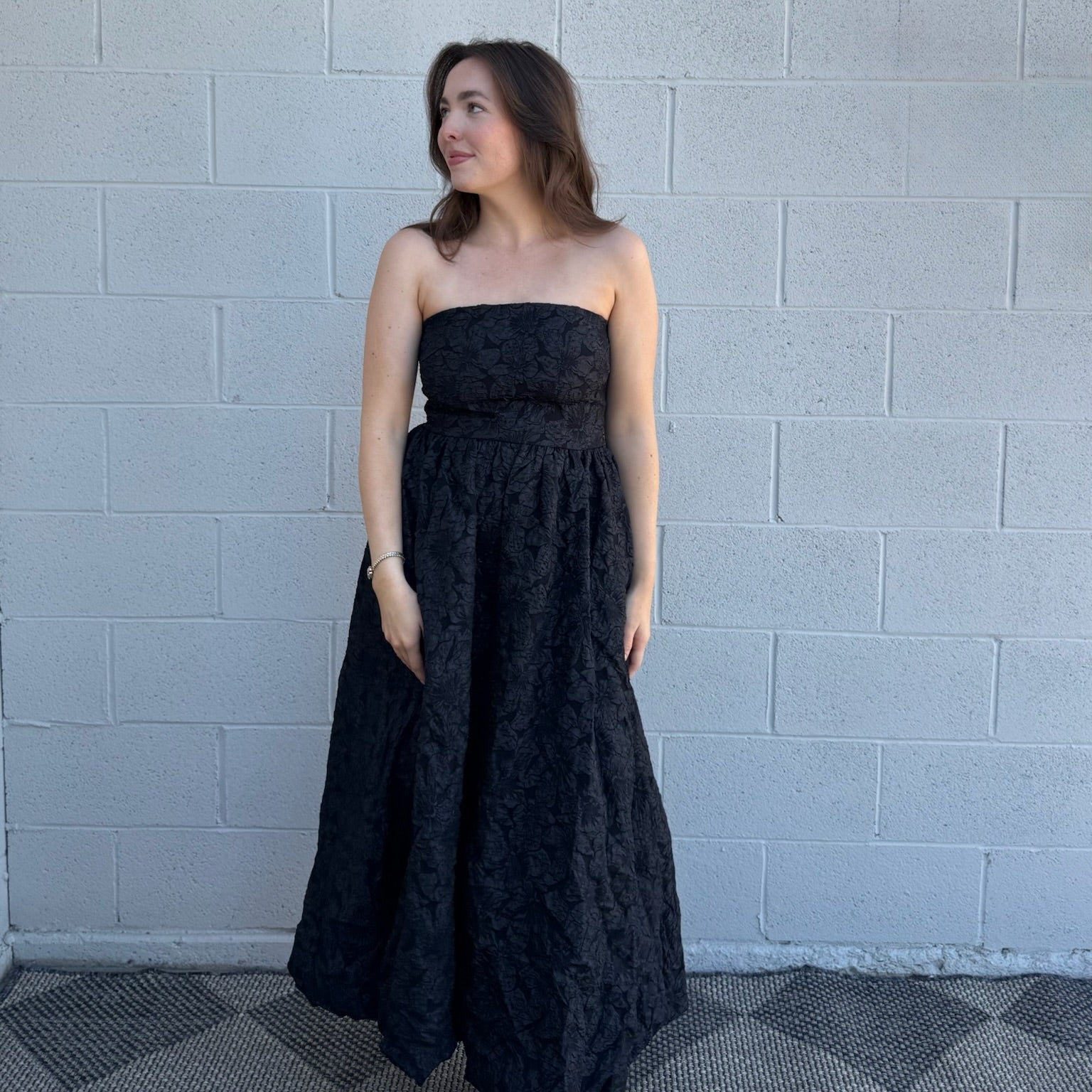 Black Jacquard Belle Strapless Maxi Dress