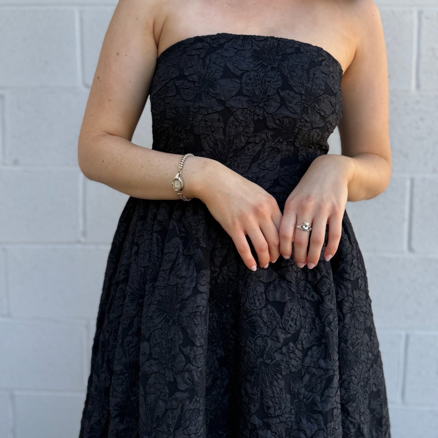Black Jacquard Belle Strapless Maxi Dress