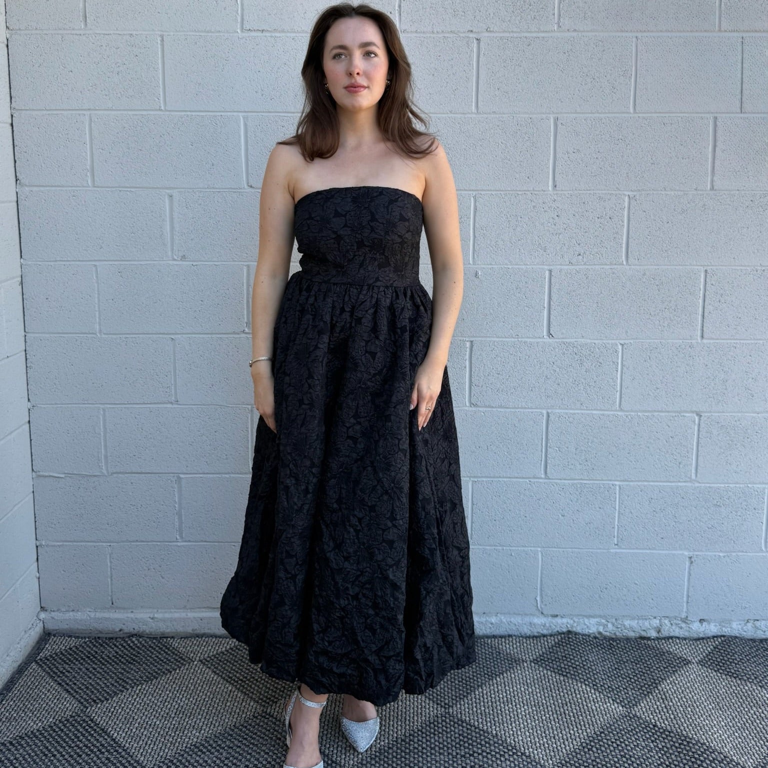 Black Jacquard Belle Strapless Maxi Dress