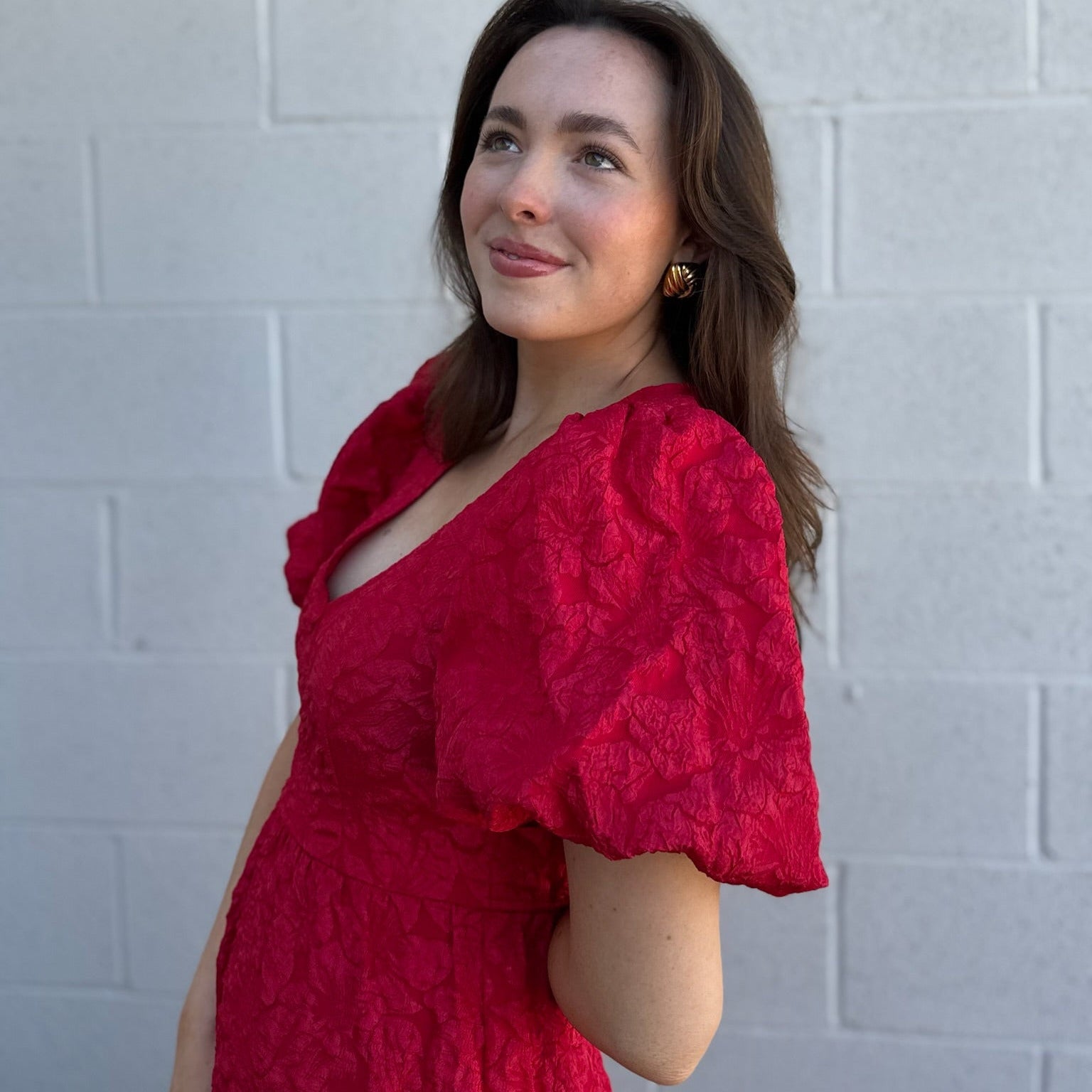 Red Jacquard Maxi Tiered Dress