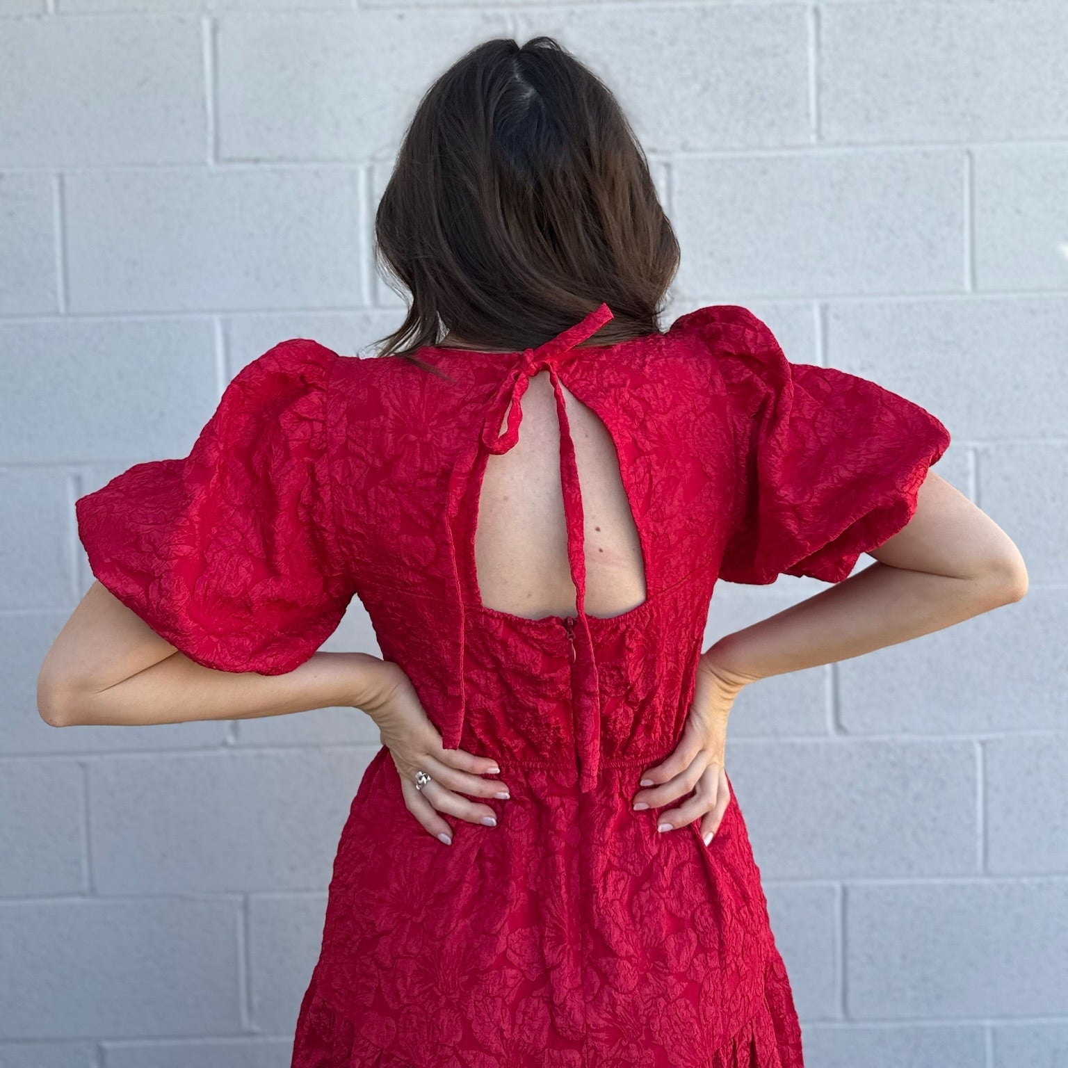 Red Jacquard Maxi Tiered Dress