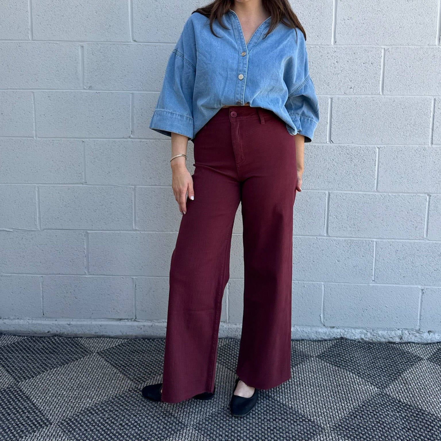Maroon Straight Leg Pants