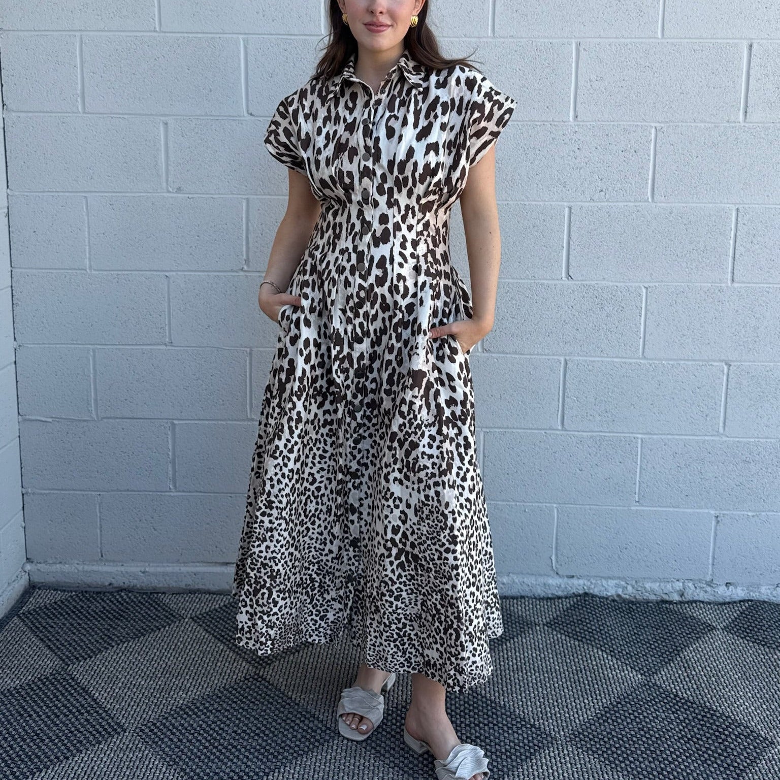 Taupe Leopard Midi Dress